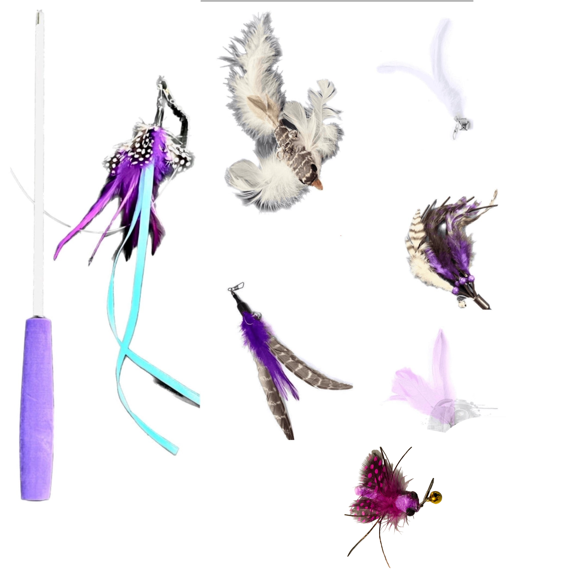 Furprize! Raven Takes Flight, 7-8 piece Cat Bird Feather & Wand Teaser Set