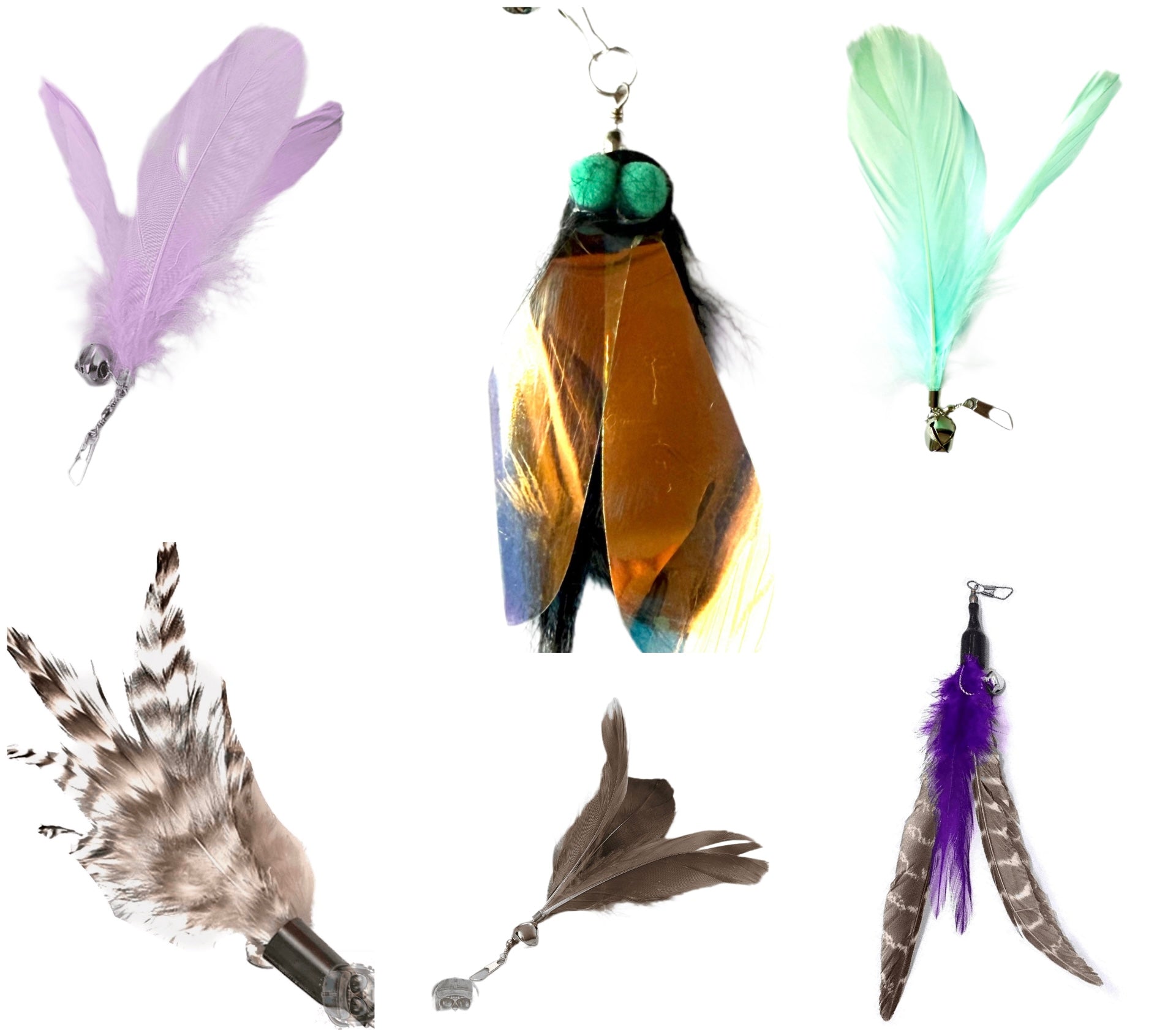 Furprize! Flies and Feathers, Purple/Aqua , 6 piece Feather Wand Teaser Refill Set