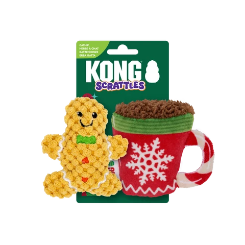 KONG HOLIDAY SCRATTLES GINGERBREAD, COCOA 2-PK