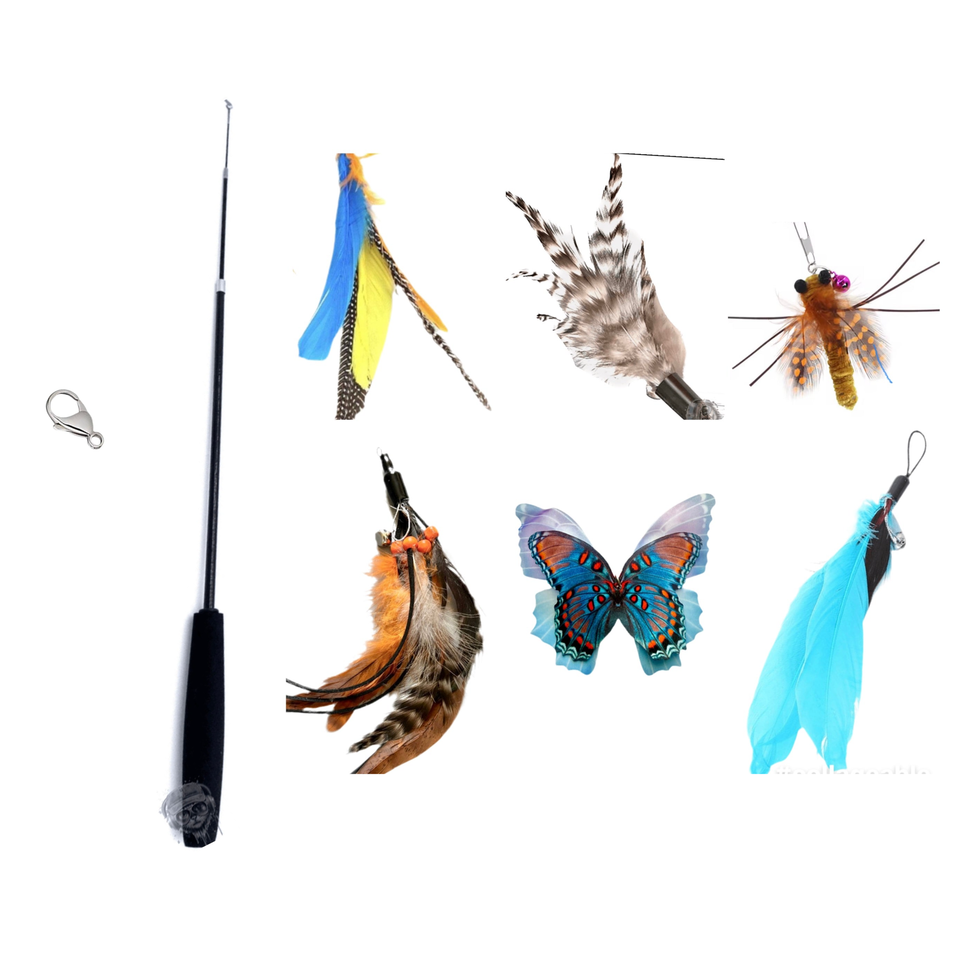 Furprize! Butterfly 🦋 garden, Blue/Orange, 7 piece Feather Wand Teaser Refill Set