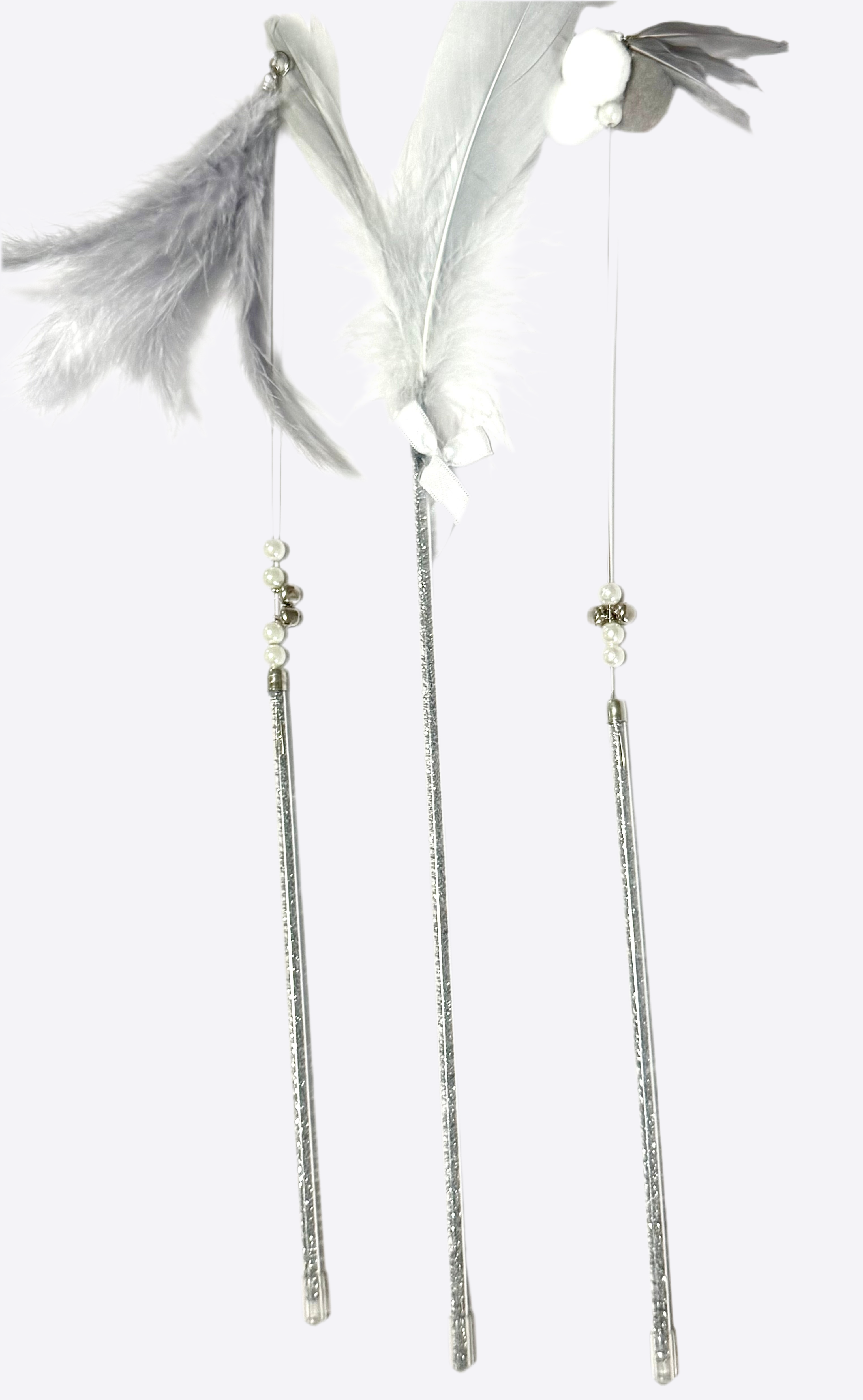 FurPrize!3 pc Glitz and Glam Kitty Pearl & Feather Cat Toy Trio Wand Set