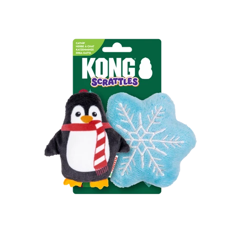 KONG HOLIDAY SCRATTLES PENGUIN, SNOWFLAKE 2-PK