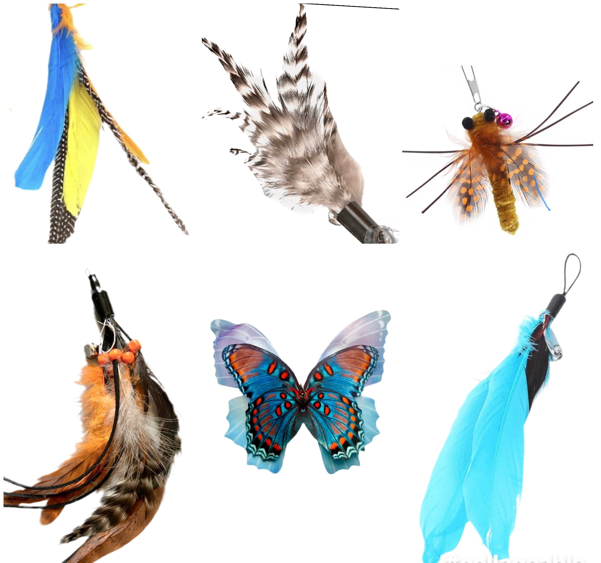 Furprize! Butterfly 🦋 garden, Blue/Orange, 7 piece Feather Wand Teaser Refill Set