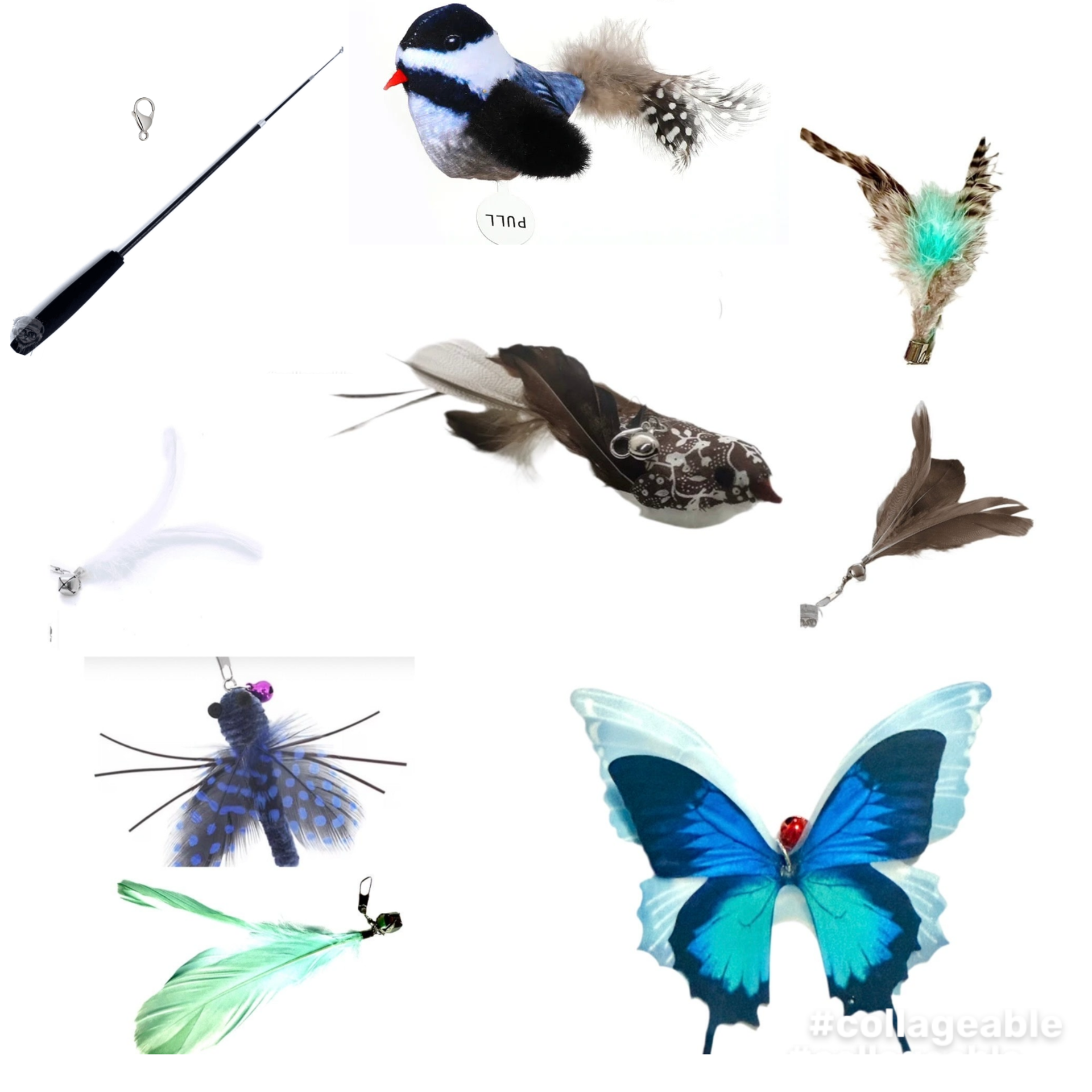 Furprize! Nature takes flight , 9 piece Cat Bird Feather & Easy Open Clasp Wand Teaser Set