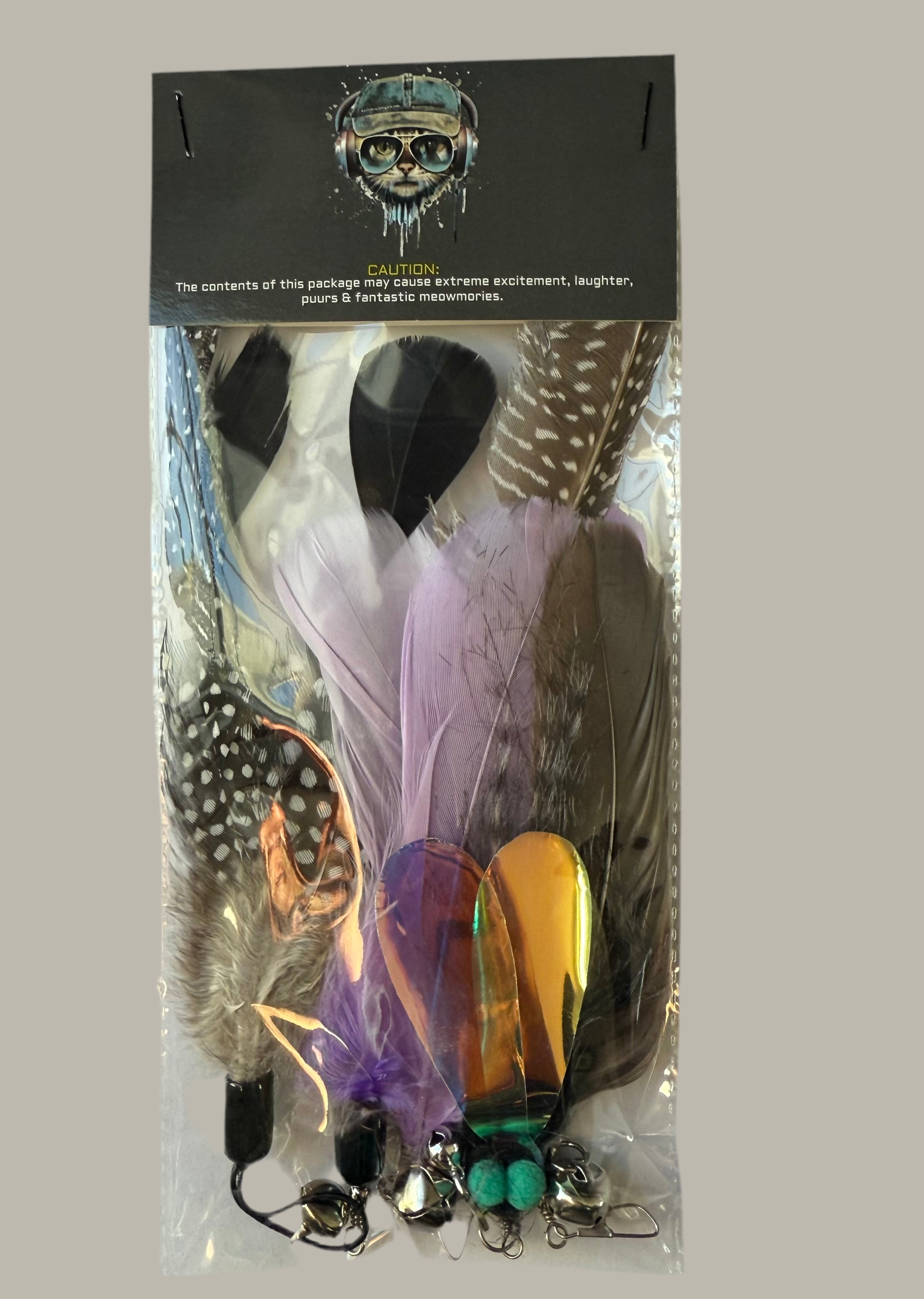 Furprize! Flies and Raven Claw, Purple , 7-8 piece Feather Wand Teaser Refill Set