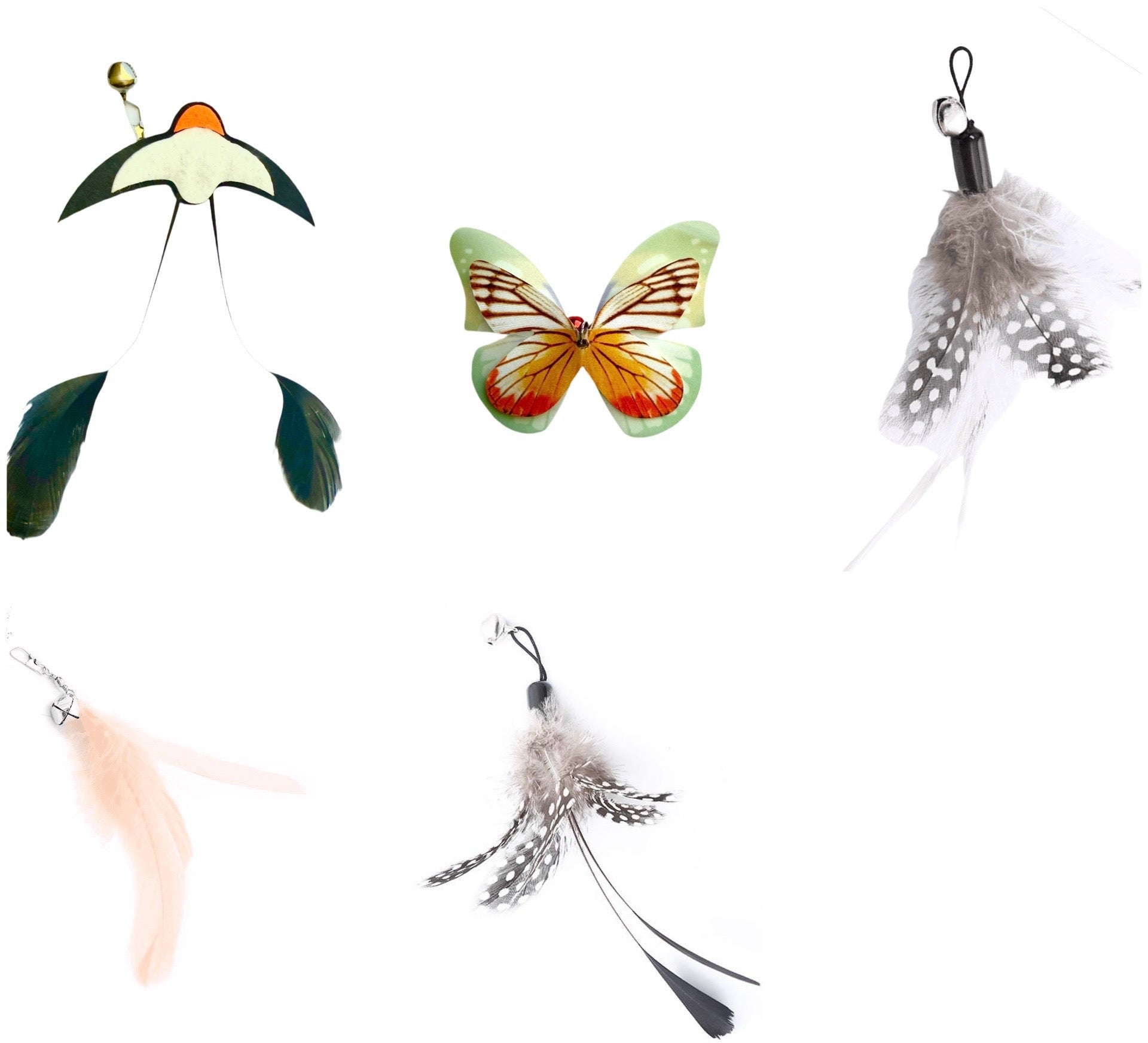 Furprize! Natures Variety, Manta Ray, Butterfly& Insect, Orange, 7 piece Feather Wand Teaser Refill Set