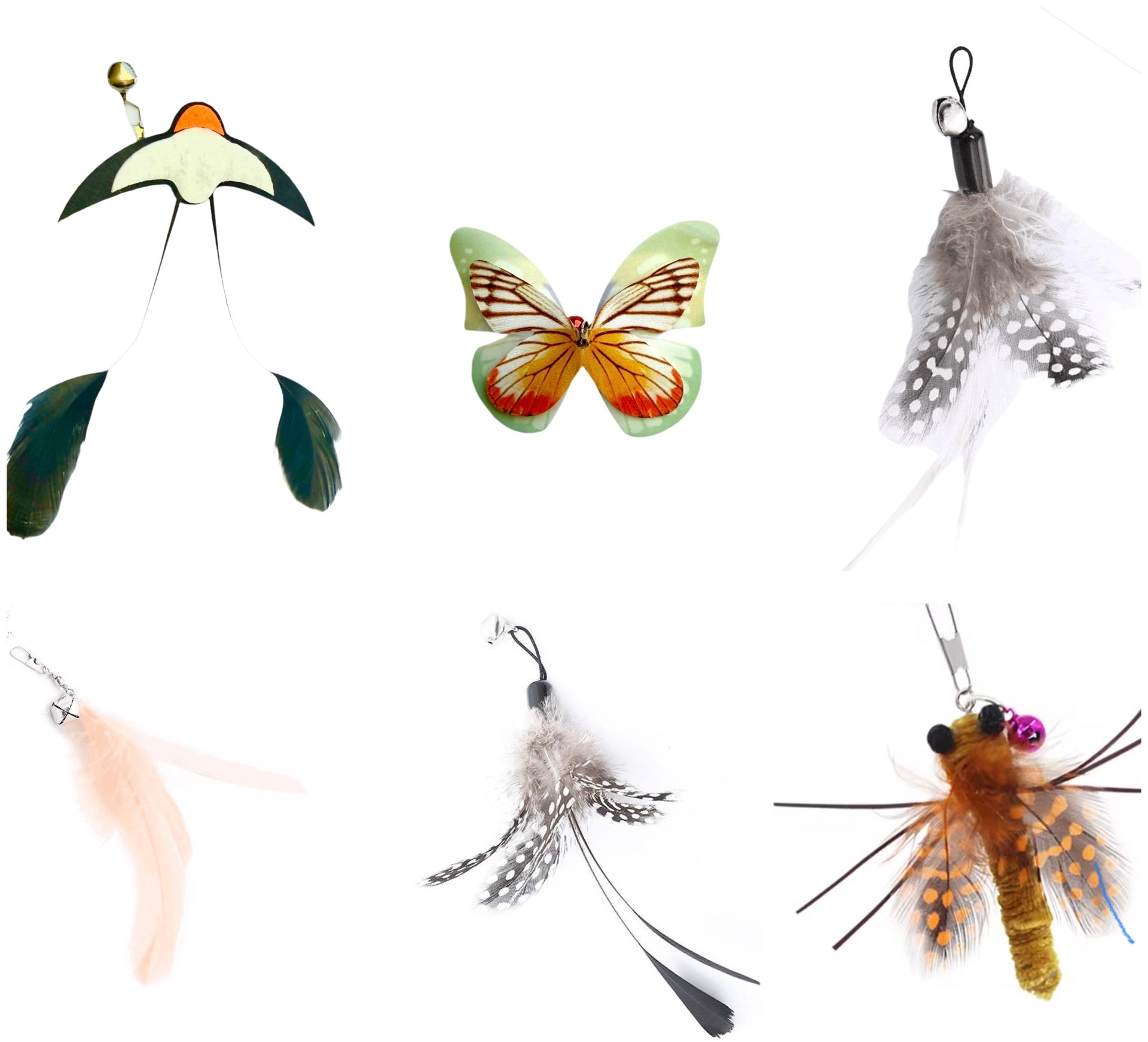 Furprize! Natures Variety, Manta Ray, Butterfly& Insect, Orange, 7 piece Feather Wand Teaser Refill Set