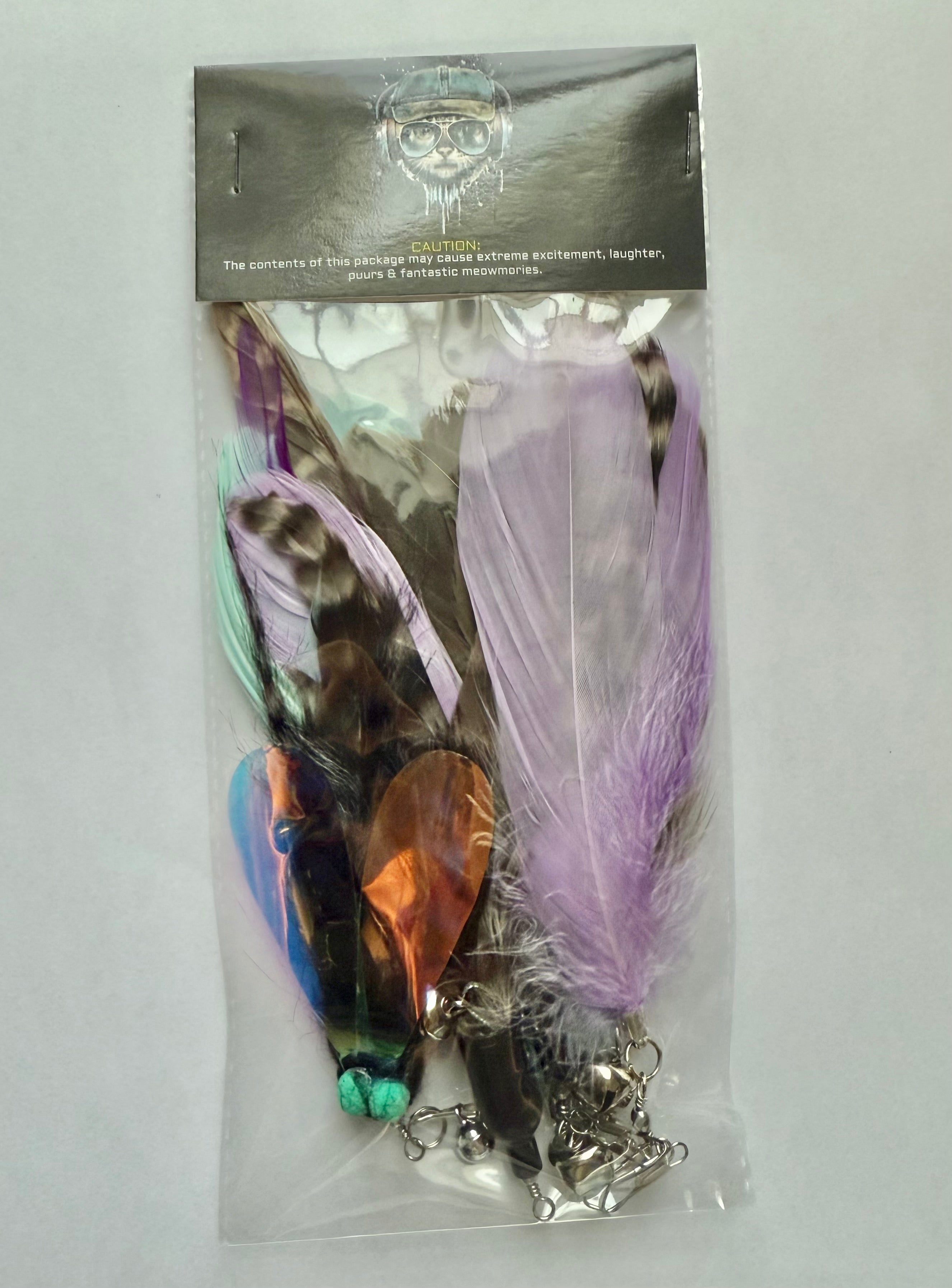 Furprize! Flies and Feathers, Purple/Aqua , 7-8 piece Feather Wand Teaser Refill Set