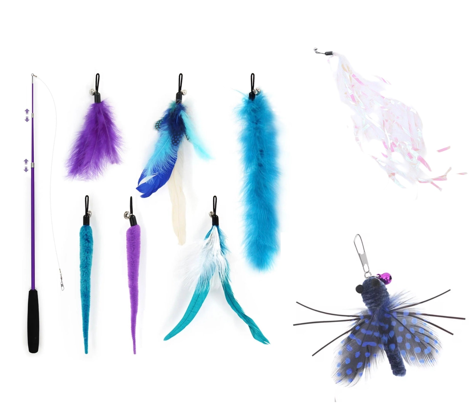 Furprize! Stormy’s Unstoppable Insect, Purple, 9 piece Feather & Cat Wand Teaser Set