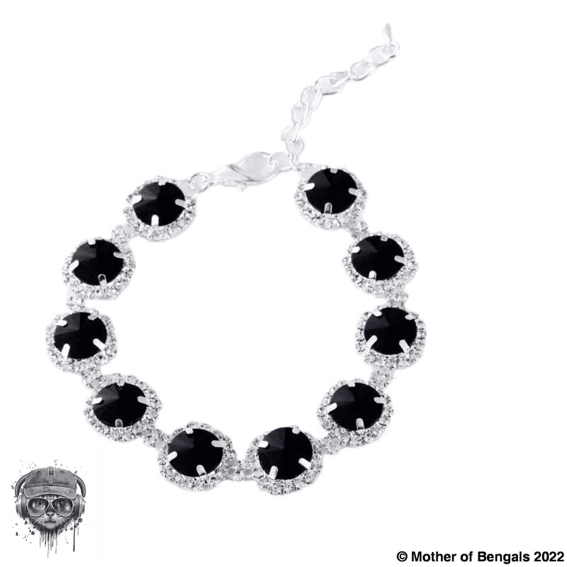 Adjustable Large Rhinestone Bling Bling Pet Collar collars Mother of Bengals Black- round 