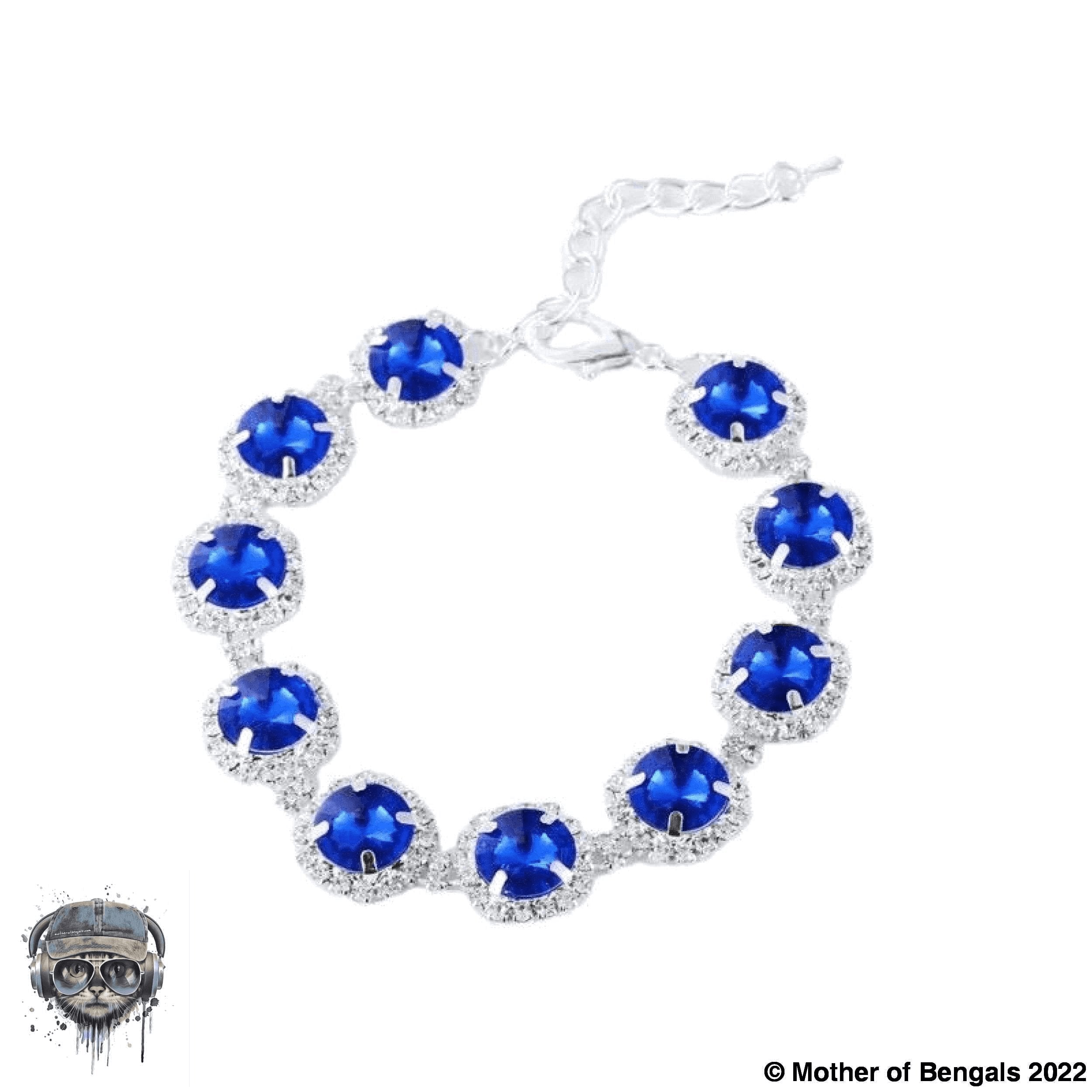 Adjustable Large Rhinestone Bling Bling Pet Collar collars Mother of Bengals Blue- round