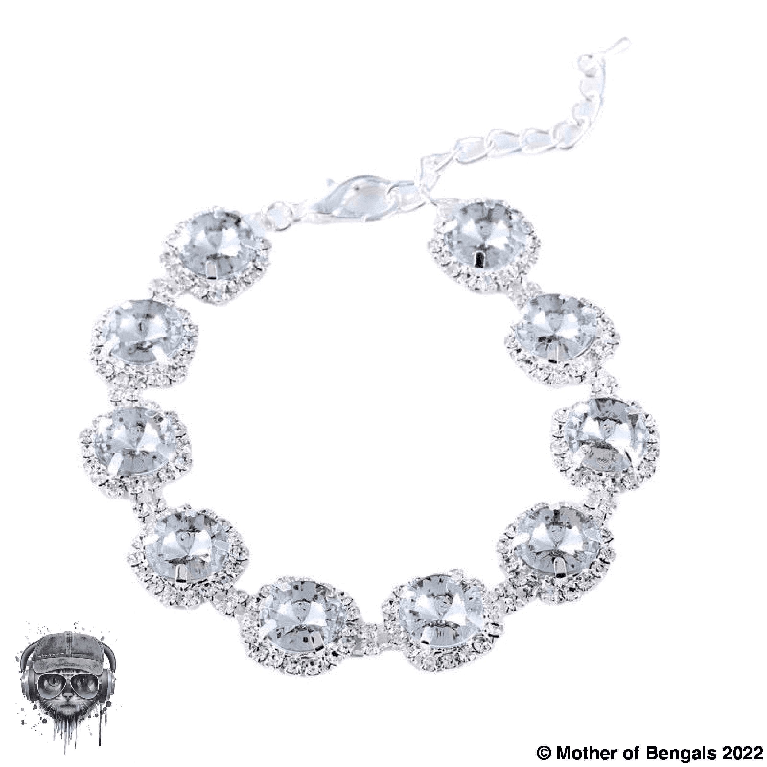 Adjustable Large Rhinestone Bling Bling Pet Collar collars Mother of Bengals Clear - round