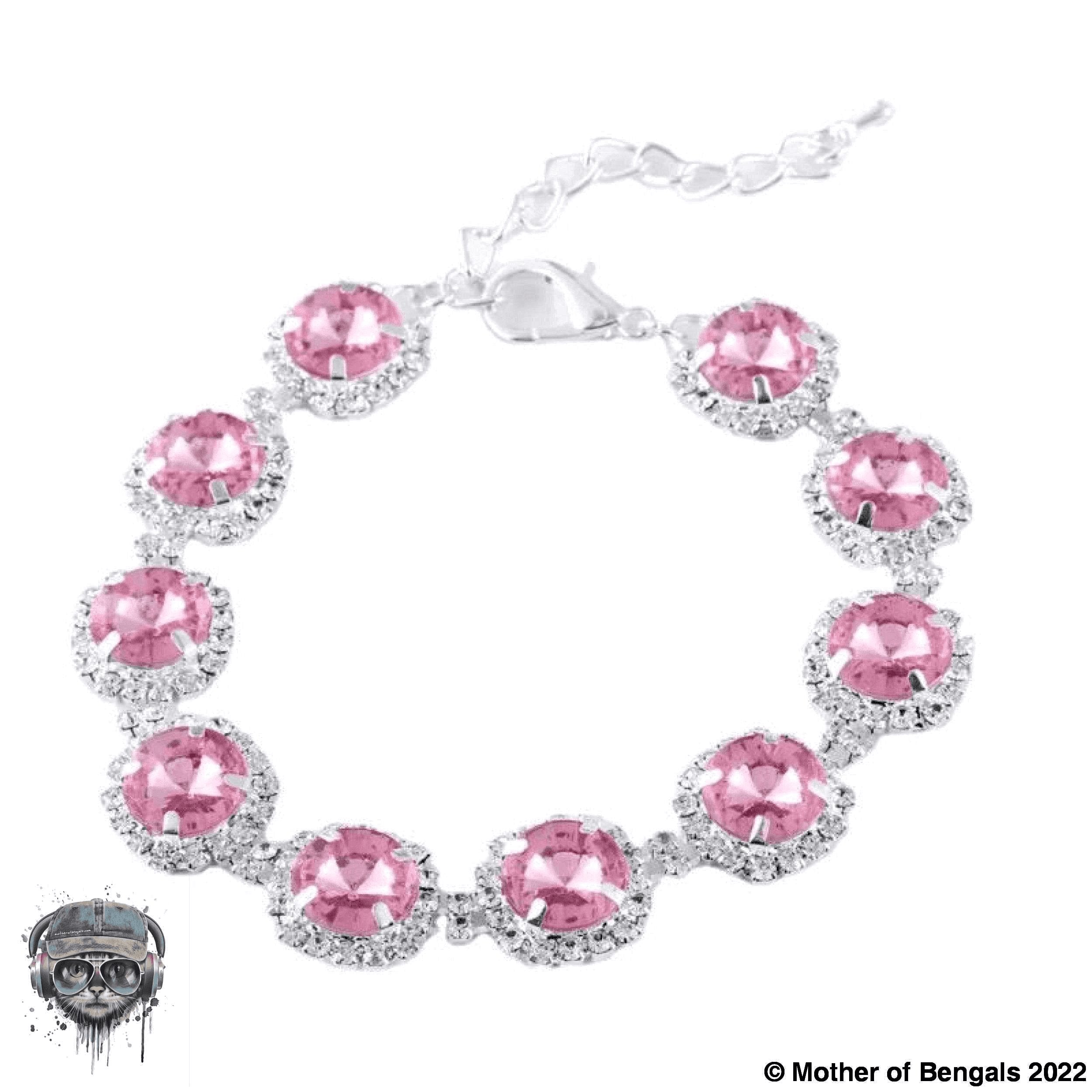 Adjustable Large Rhinestone Bling Bling Pet Collar collars Mother of Bengals Pink- round
