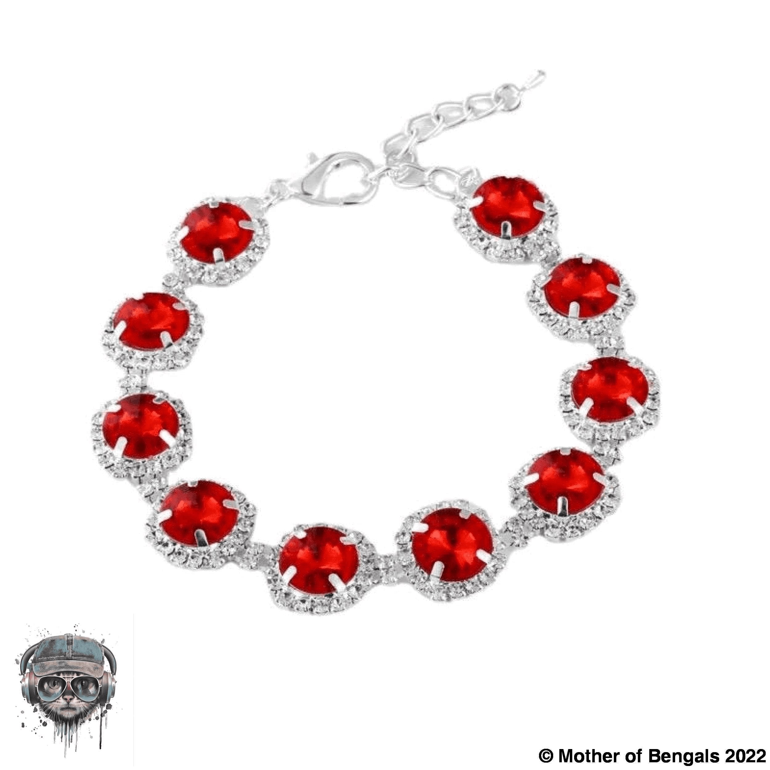 Adjustable Large Rhinestone Bling Bling Pet Collar collars Mother of Bengals Red ruby- round