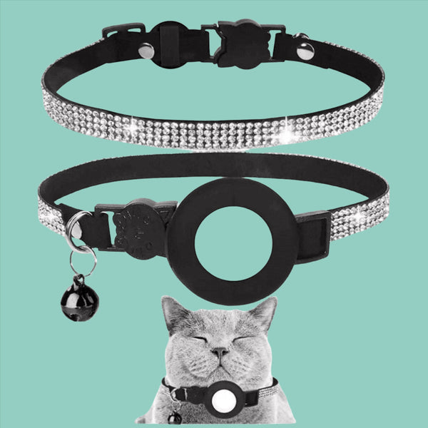 Bling Bling Rhinestone AirTag Breakaway Cat Collar by Mother Of Bengals Mother of Bengals Clear/ White Bling 