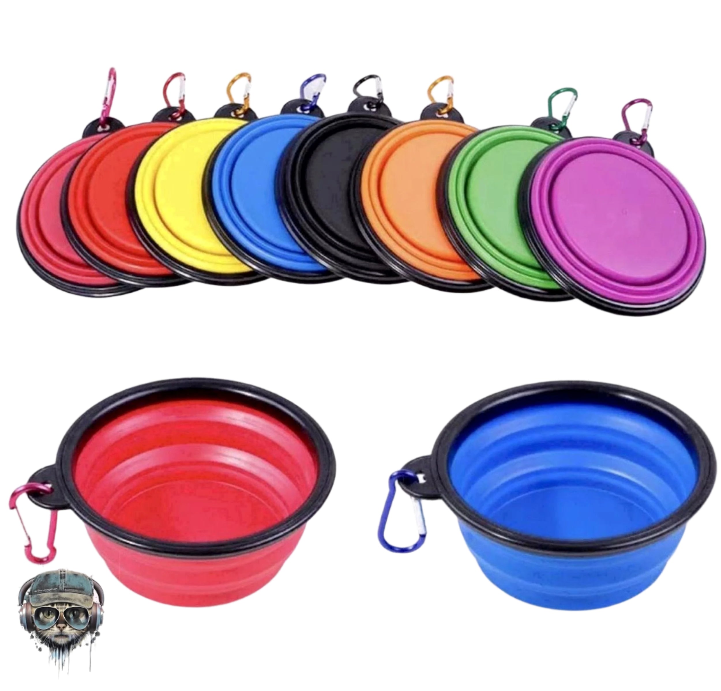 Collapsable silicone travel bowl with hook Bowl Mother of Bengals Black