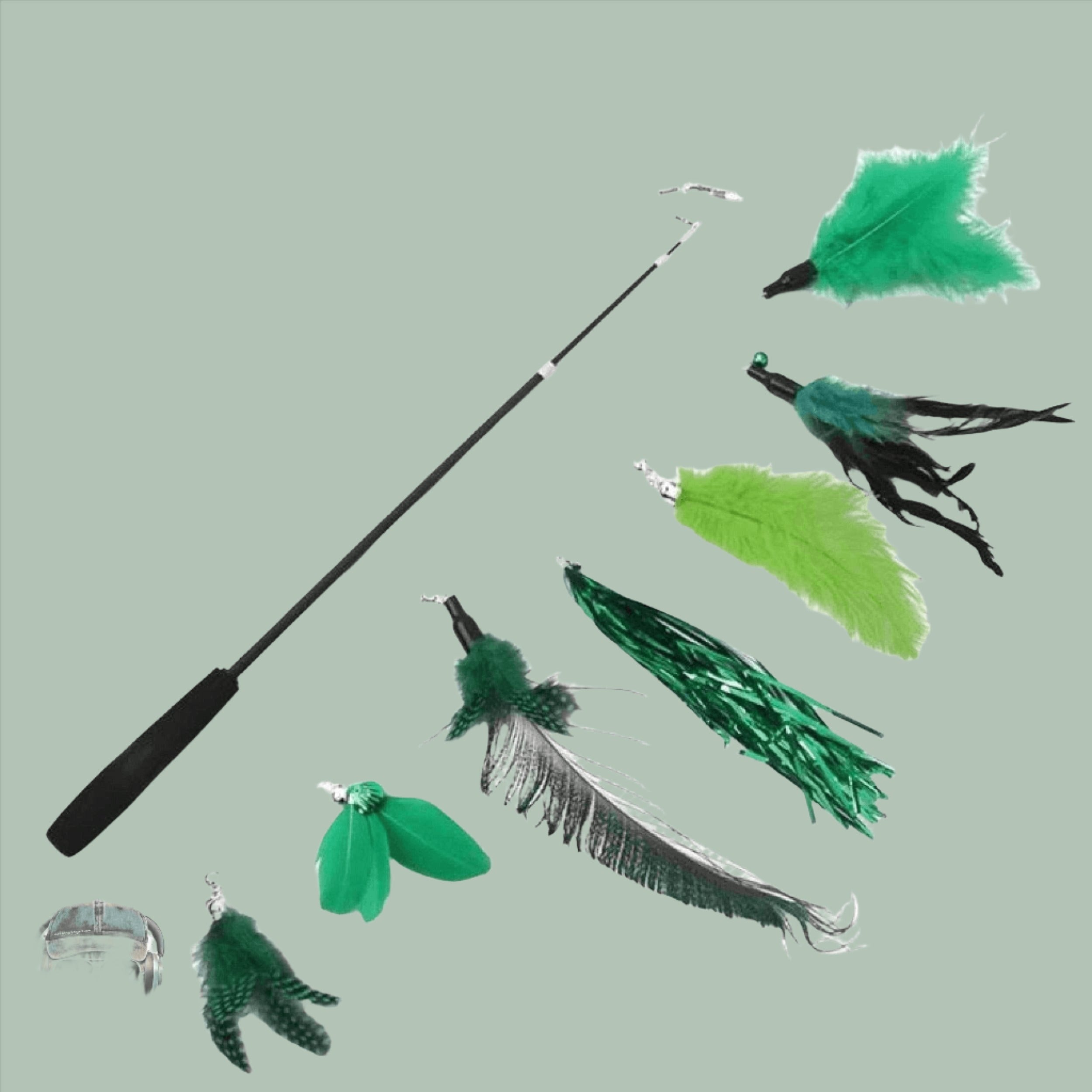 FurPrize! 8 piece Feather & Cat Wand Teaser Set Bundle FurPrize! Green