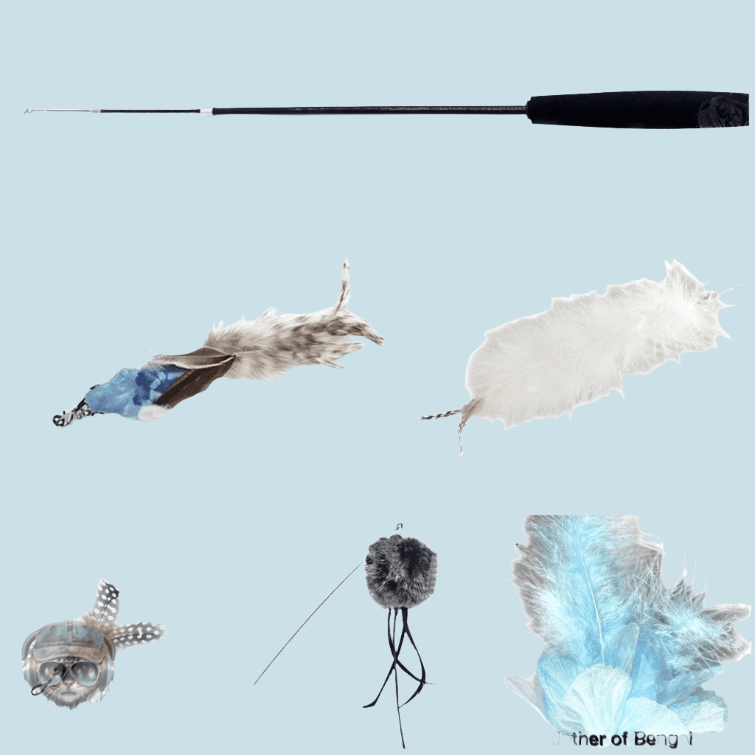 FurPrize! Blue Bird, 6 piece Feather & Cat Wand Teaser Set Bundle FurPrize! Wand & Refill, 6pc
