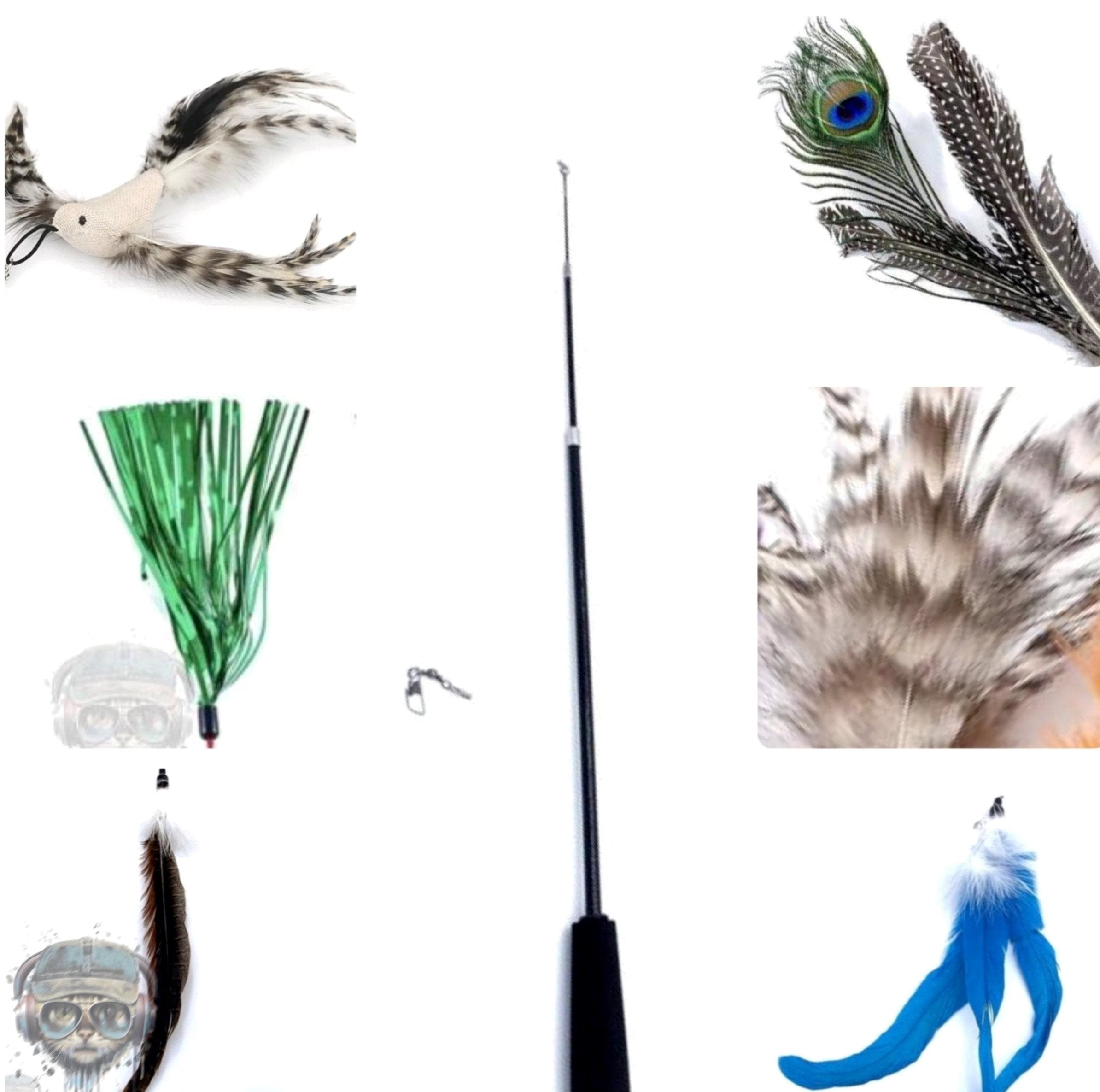 FurPrize! Peacock Bird, 7 piece Feather & Cat Wand Teaser Set Bundle FurPrize!