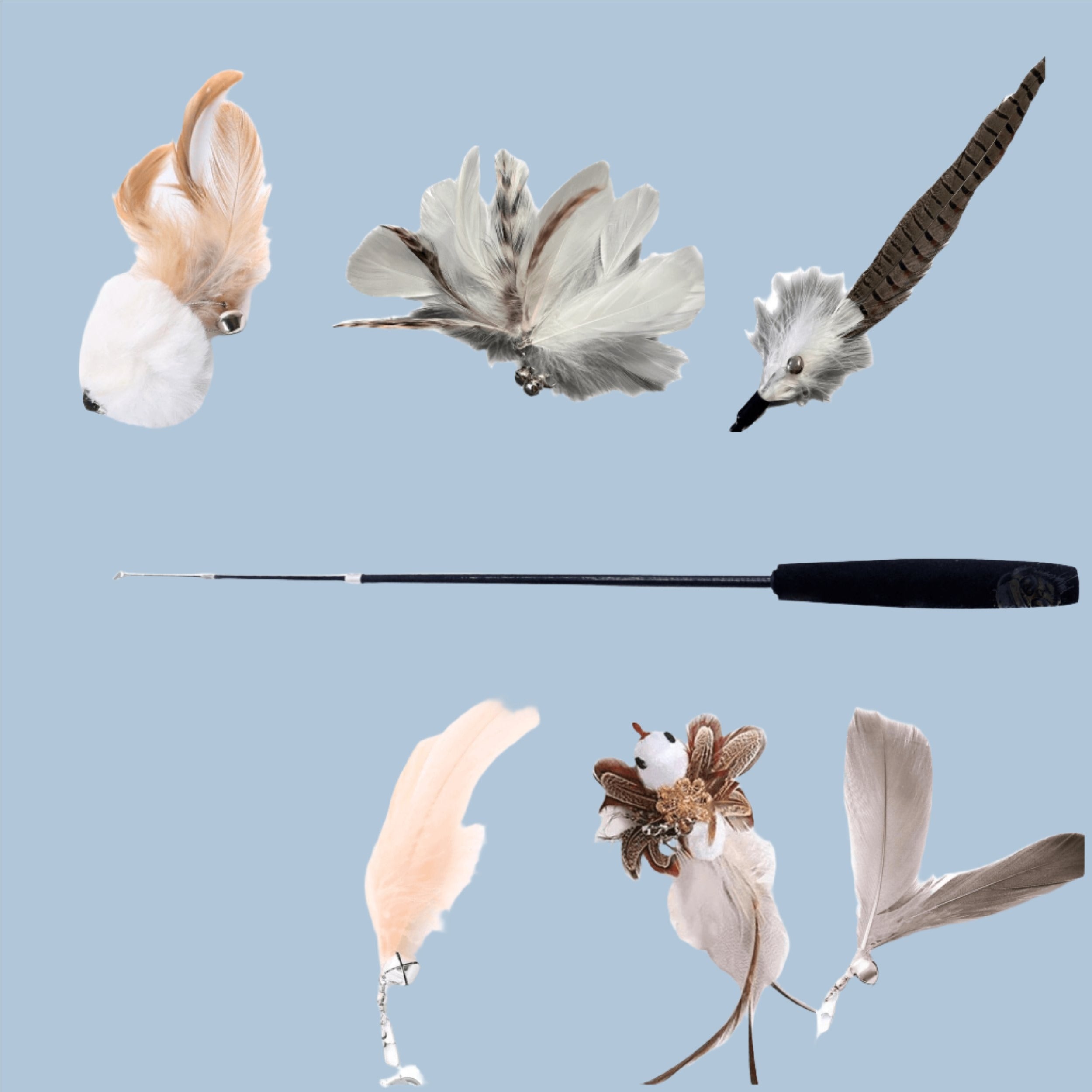 Furprize! Pheasently appealing , 8 piece Cat Bird Feather & Wand Teaser Set Bundle FurPrize! Wand & Refill, 8 pc