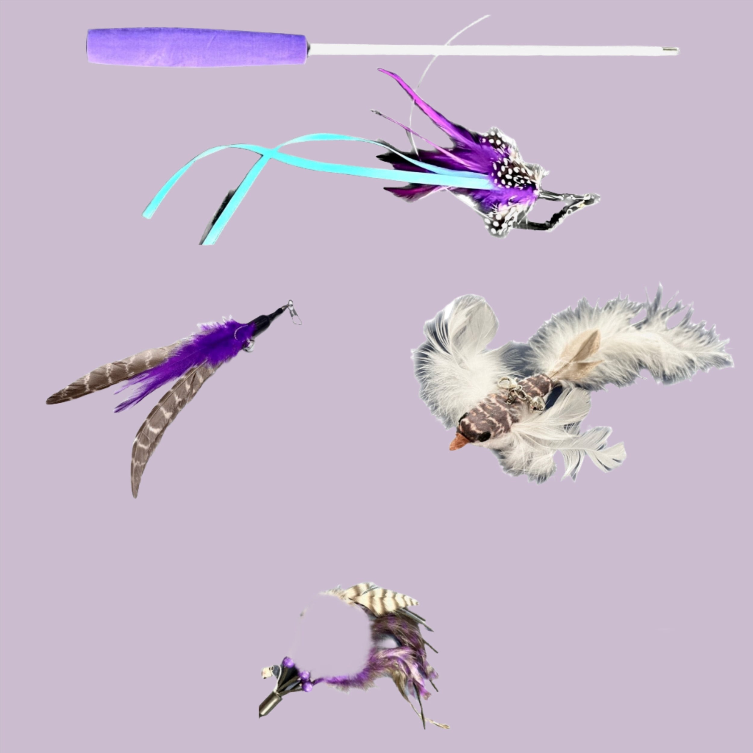 Furprize! Raven Takes Flight, 7 piece Cat Bird Feather & Wand Teaser Set Bundle FurPrize! Refill & Wand,7 pc