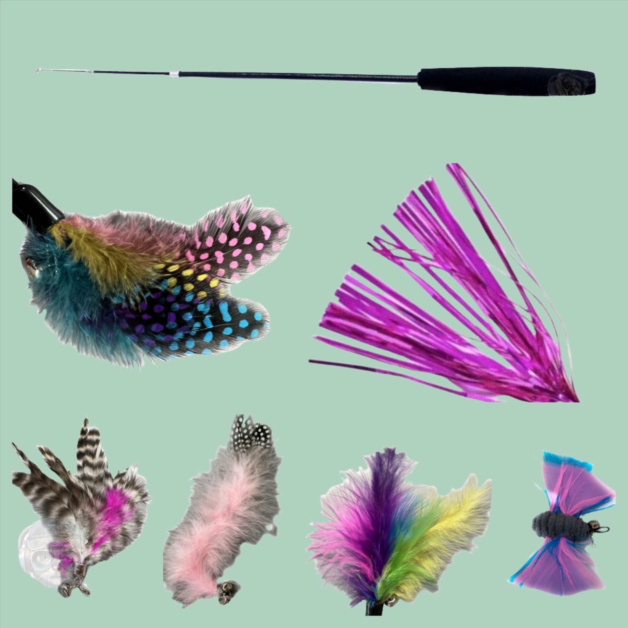 Furprize! Spunky Kitty, 7 pc Cat Wand Teaser Set🦁 Bundle FurPrize! Wand & Refills, 7 pc