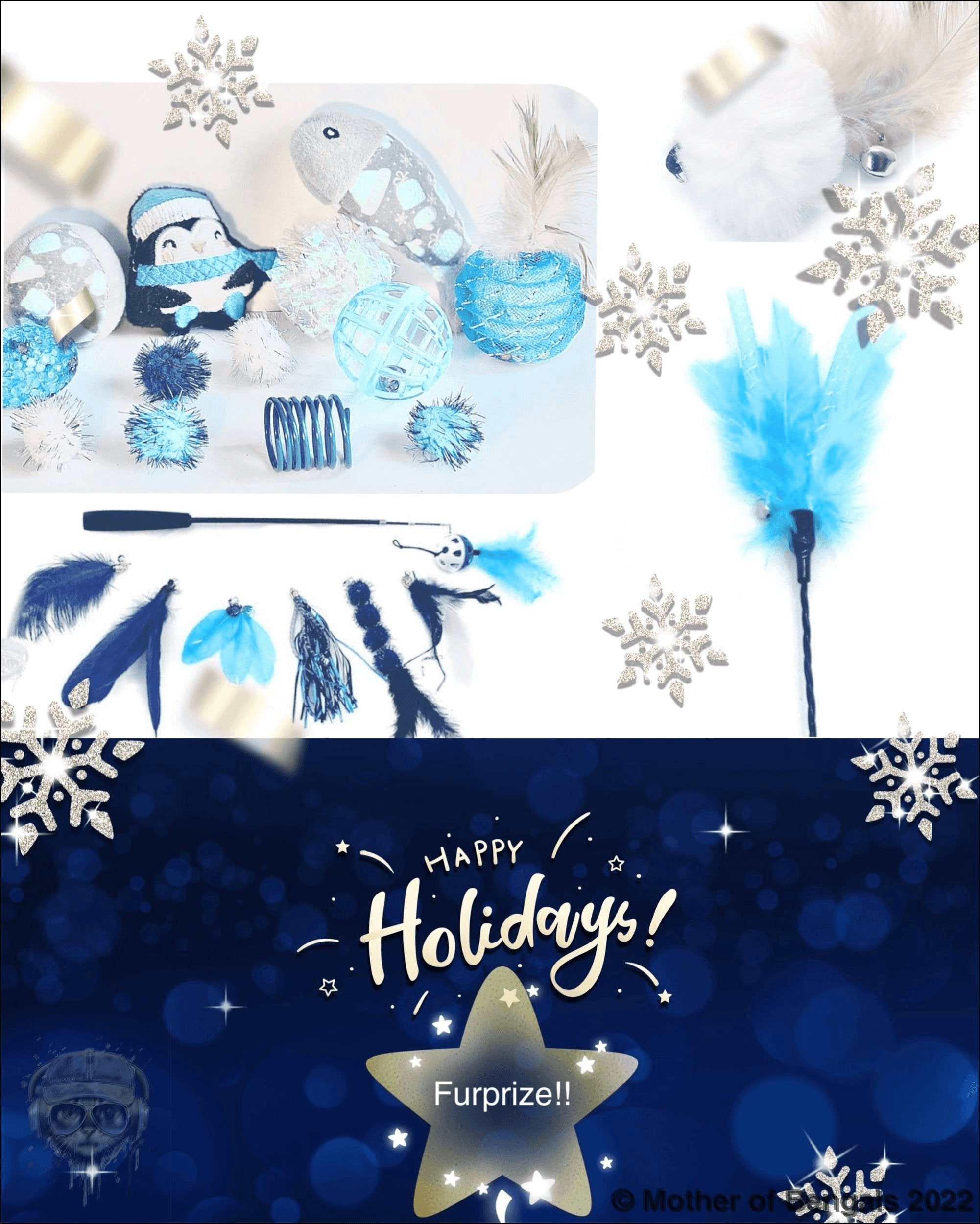 FurPrize! Holiday Penguin Mini Cat Toy Gift Box Cat Toy Mother of Bengals