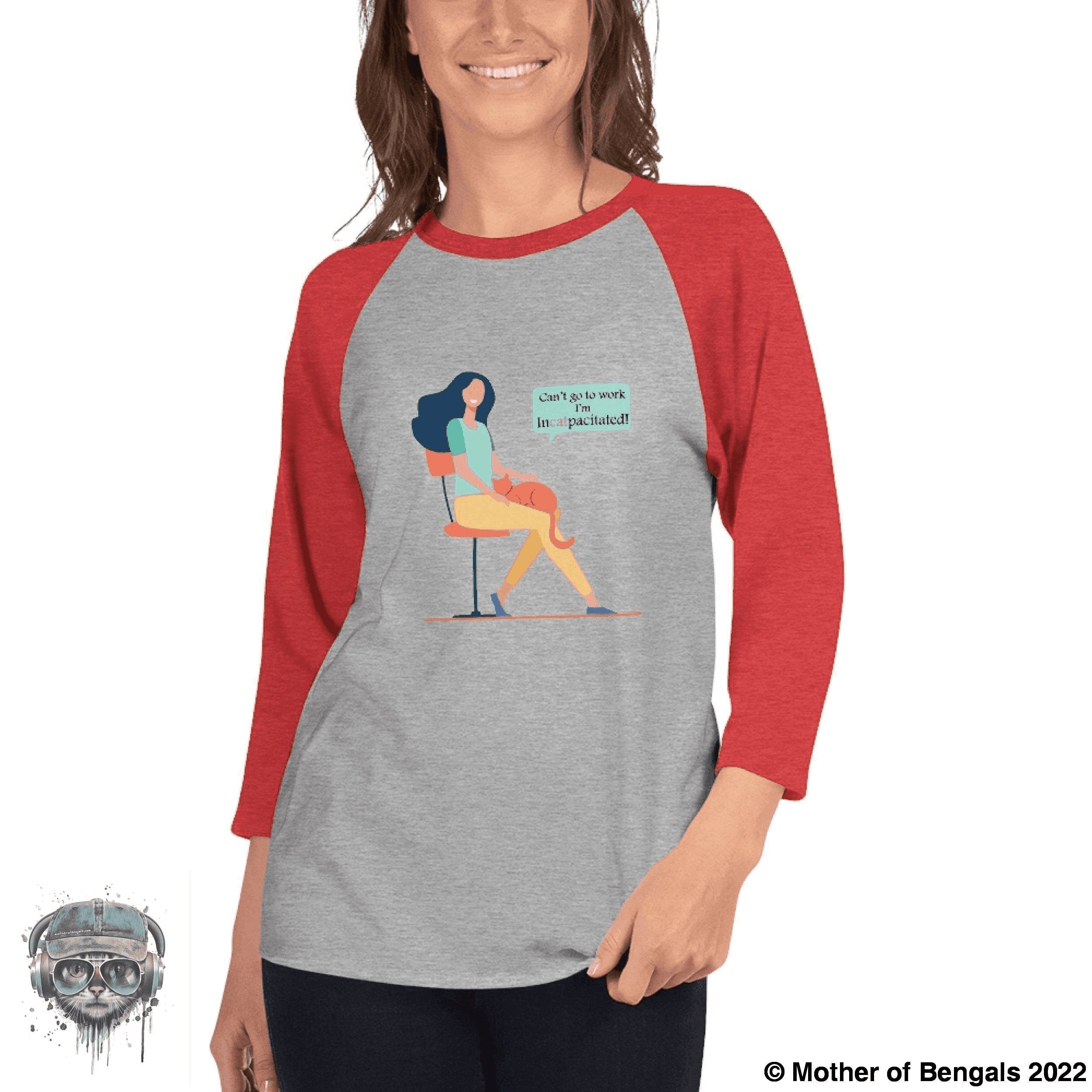 Incatpacitated 3/4 sleeve raglan shirt T-shirt FurPrize! Heather Grey/Heather Red XS