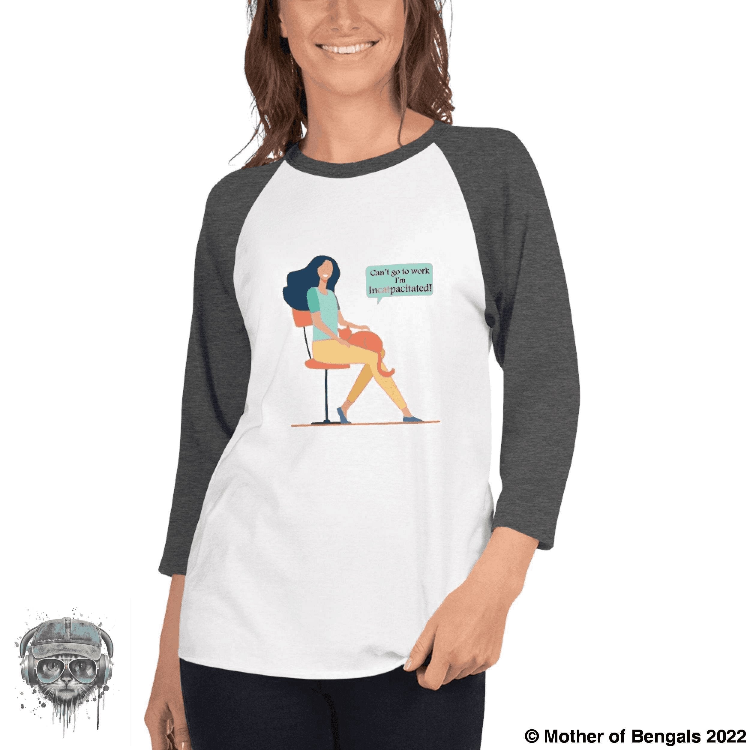 Incatpacitated 3/4 sleeve raglan shirt T-shirt FurPrize! White/Heather Charcoal XS