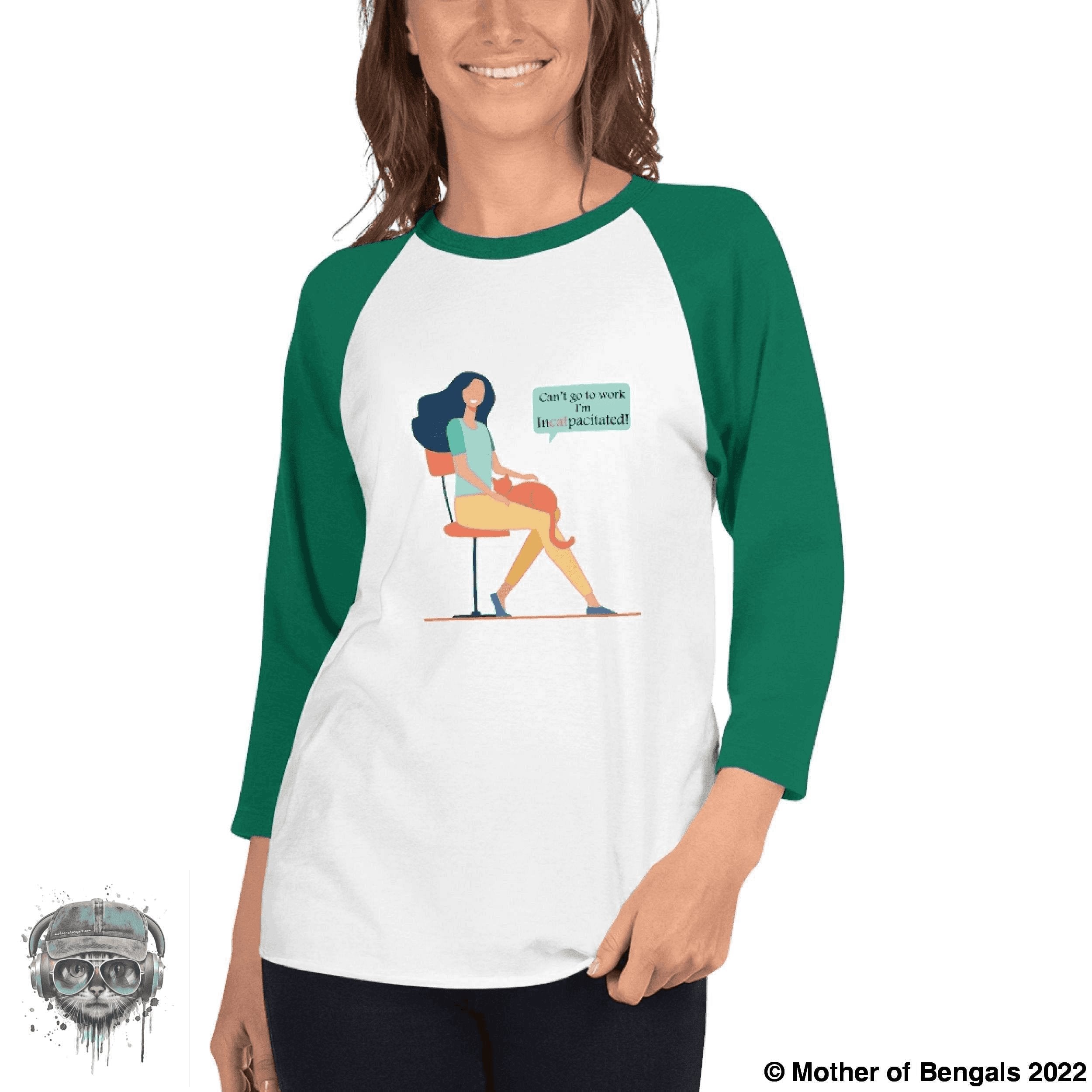 Incatpacitated 3/4 sleeve raglan shirt T-shirt FurPrize! White/Kelly XS