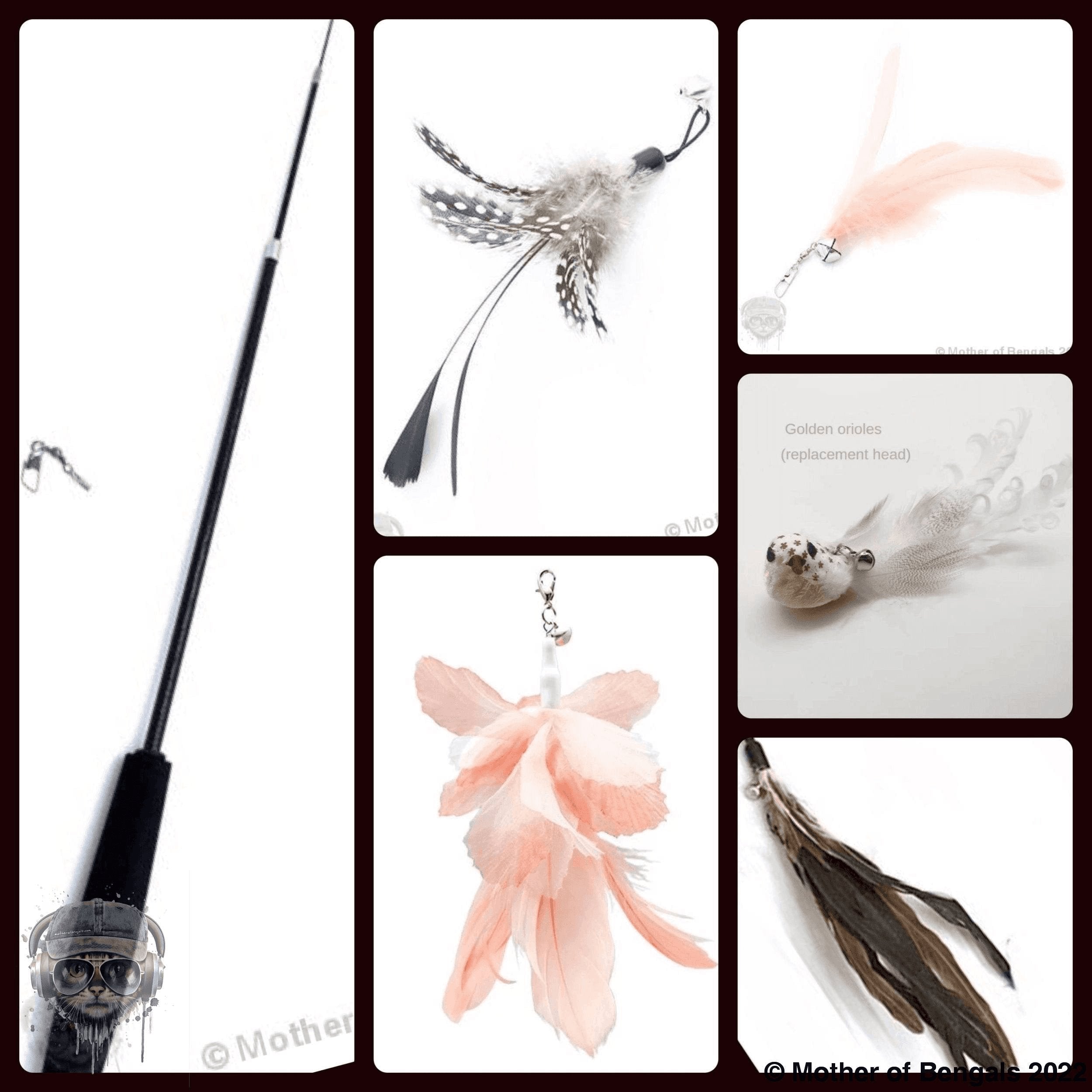 Mother Of Bengals, Golden Oriole, 6 piece Feather & Cat Wand Teaser Set Bundle Mother of Bengals