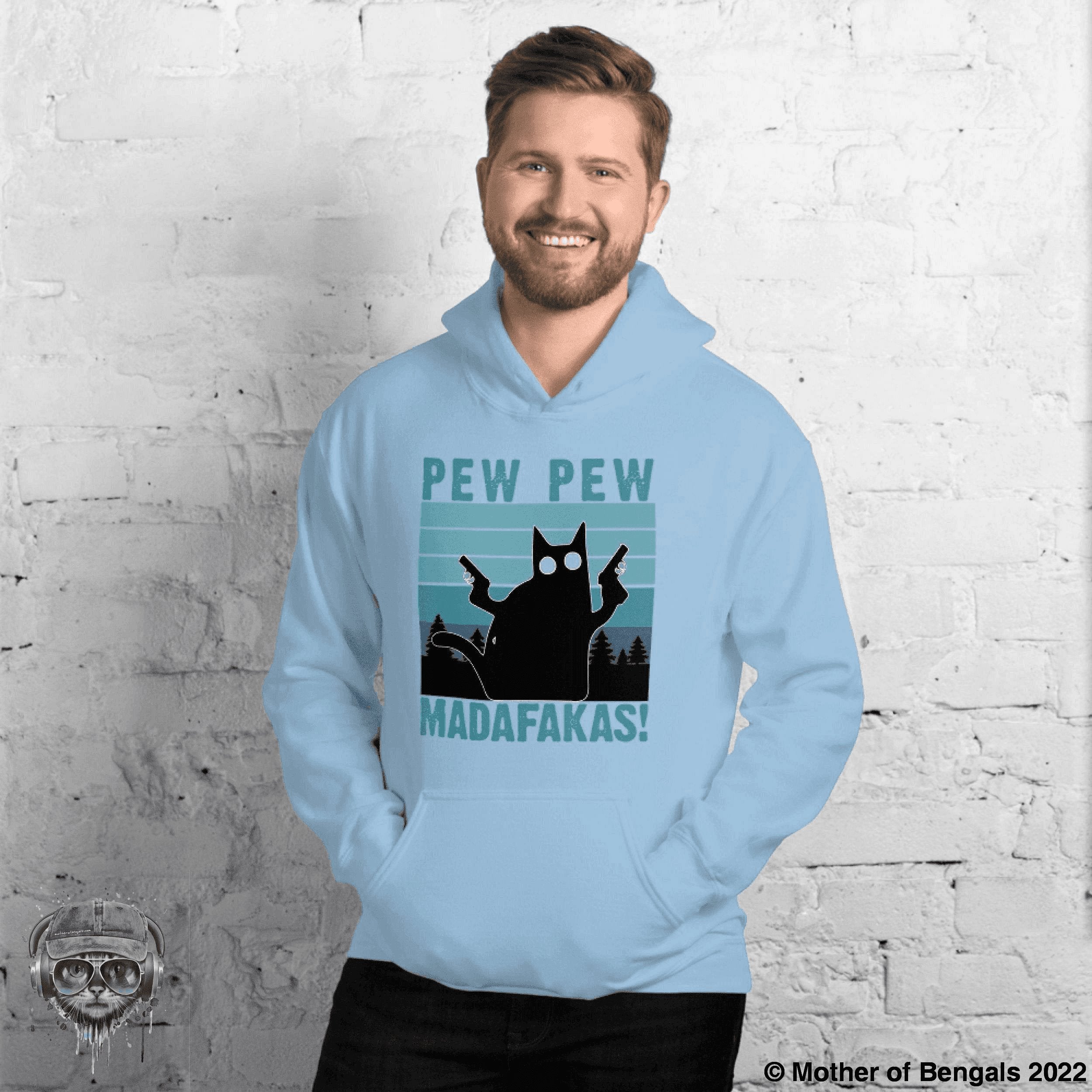 Pew Pew Unisex Hoodie Mother of Bengals Light Blue S