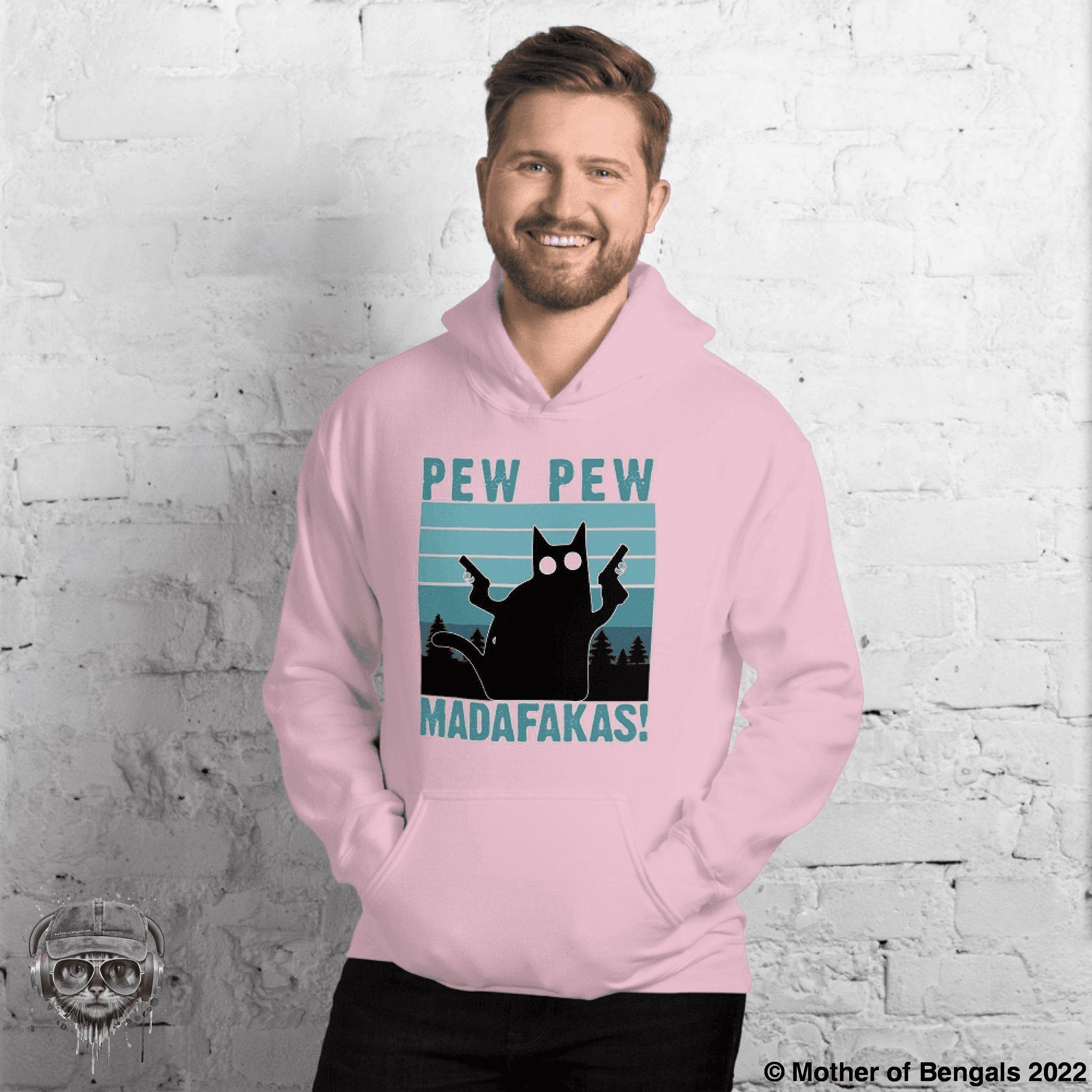 Pew Pew Unisex Hoodie Mother of Bengals Light Pink S