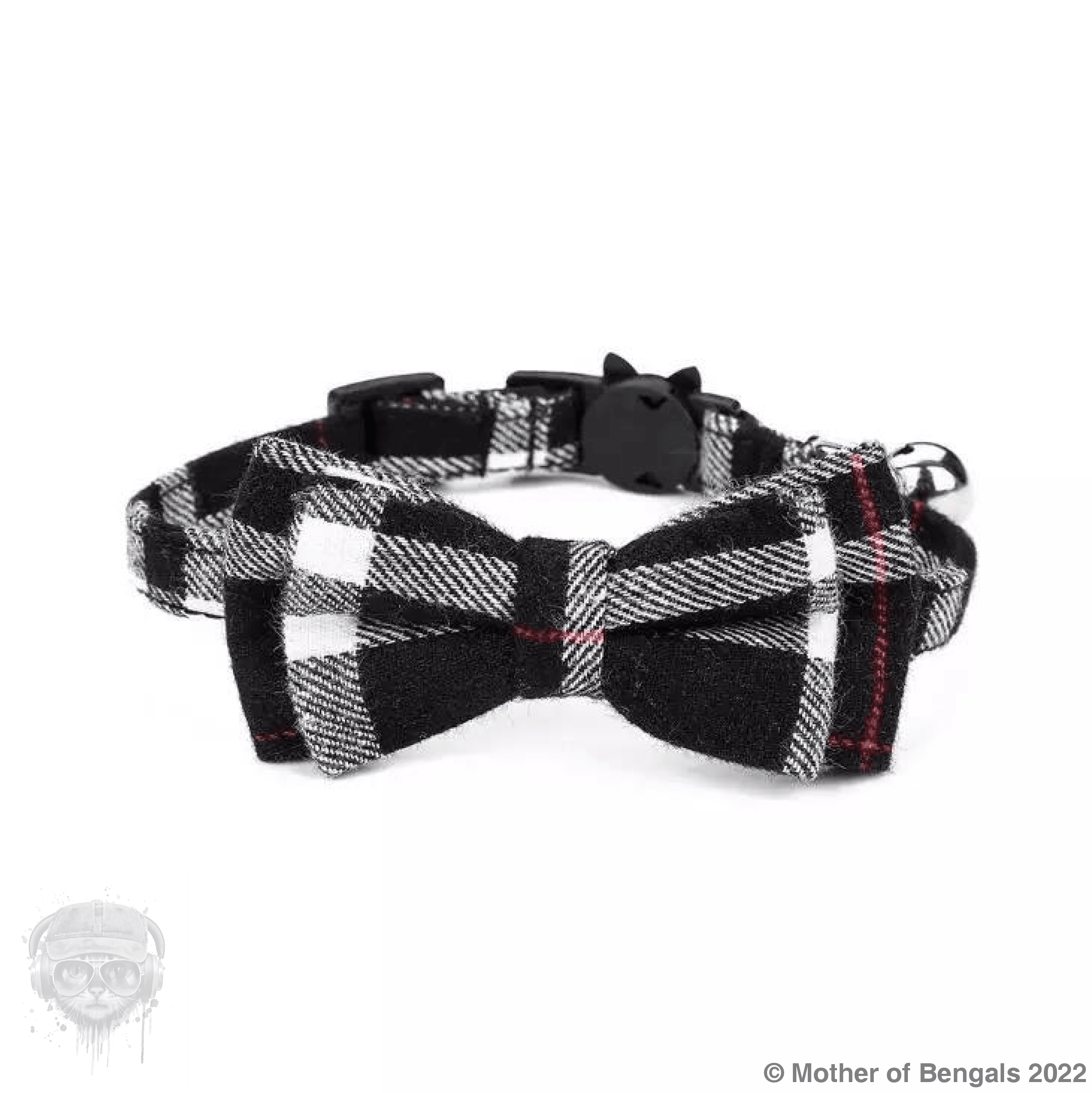 Plaid Bowtie Cat Collar by Mother Of Bengals Mother of Bengals Black Plaid