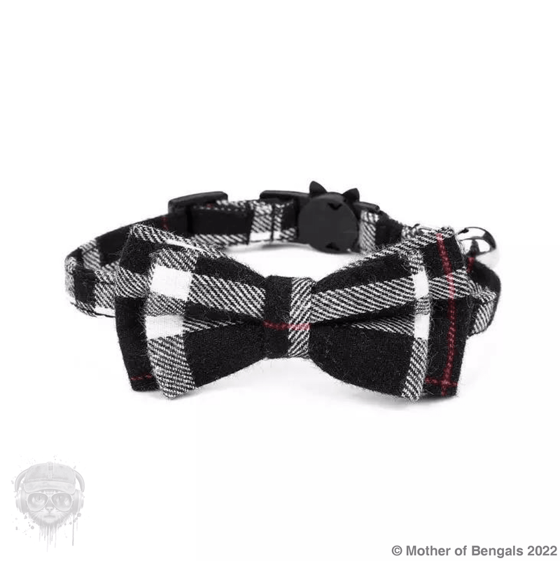 Plaid Bowtie Cat Collar by Mother Of Bengals Mother of Bengals Black Plaid 
