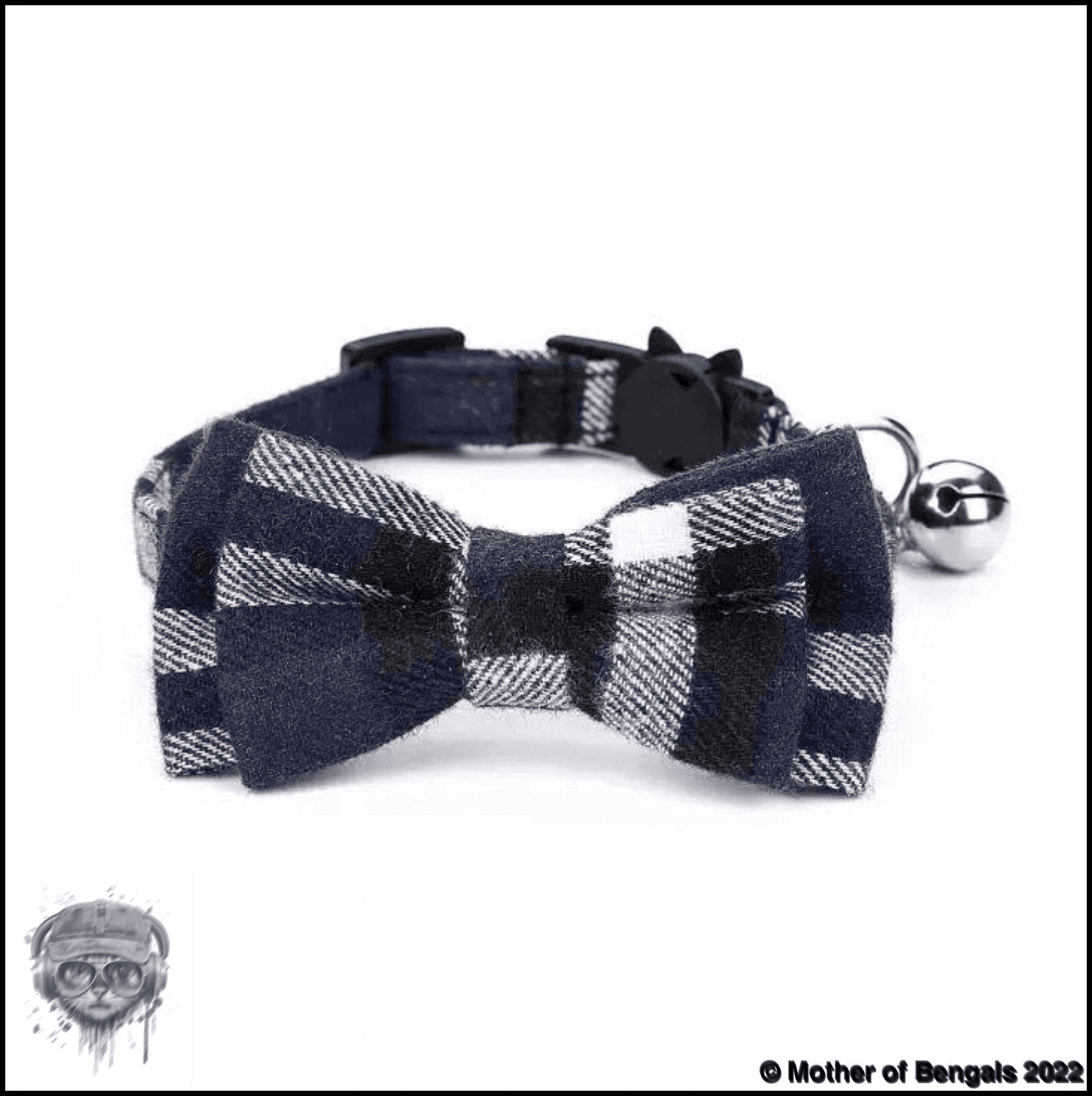 Plaid Bowtie Cat Collar by Mother Of Bengals Mother of Bengals Blue Plaid