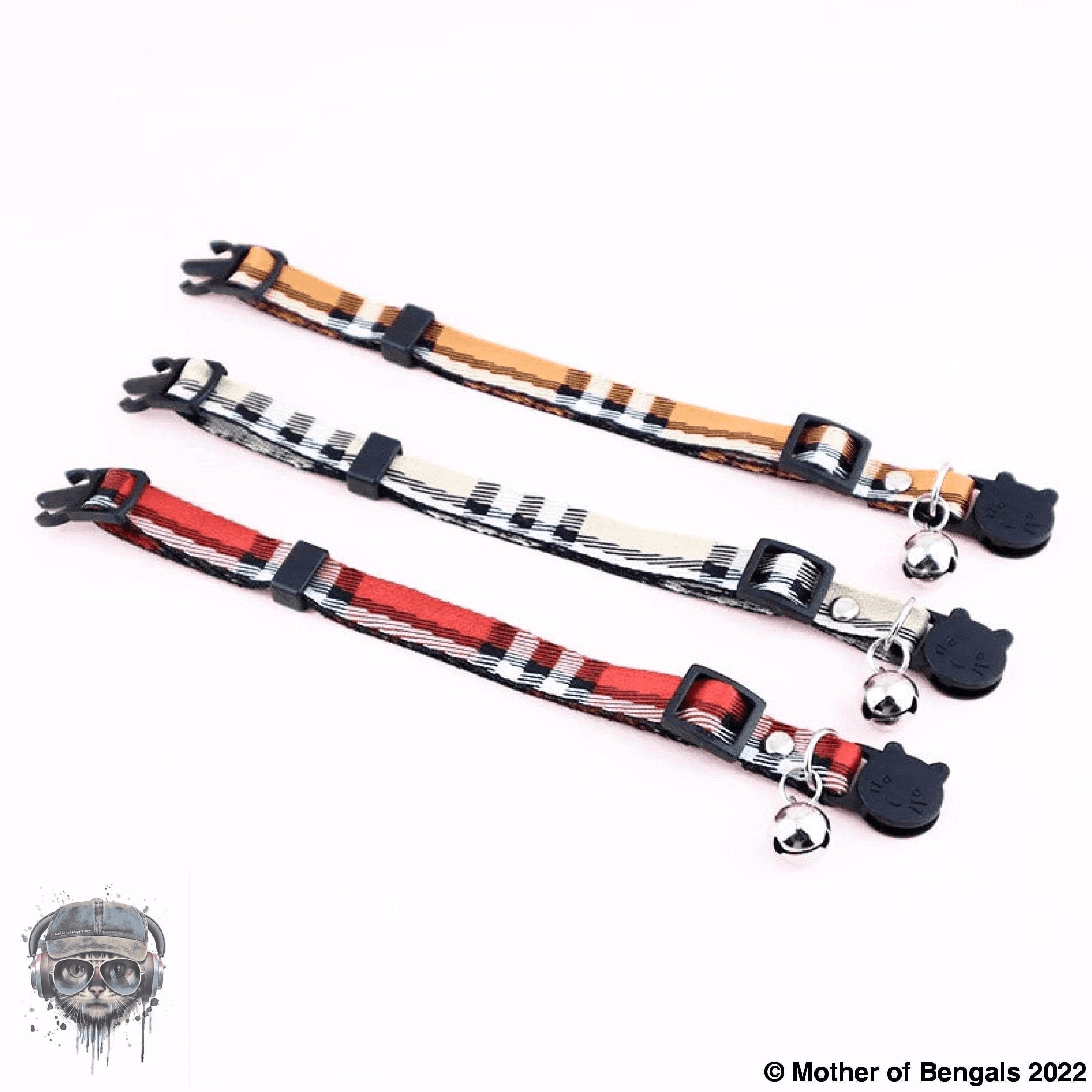 Plaid Ribbon Adjustable Breakaway Cat Collar By Mother Of Bengals Mother of Bengals