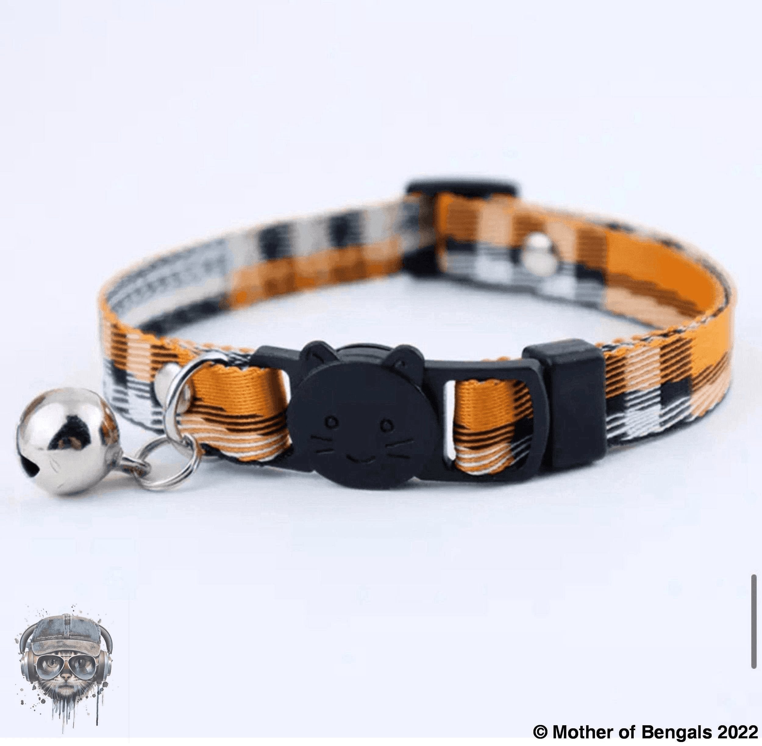 Plaid Ribbon Adjustable Breakaway Cat Collar By Mother Of Bengals Mother of Bengals Orange
