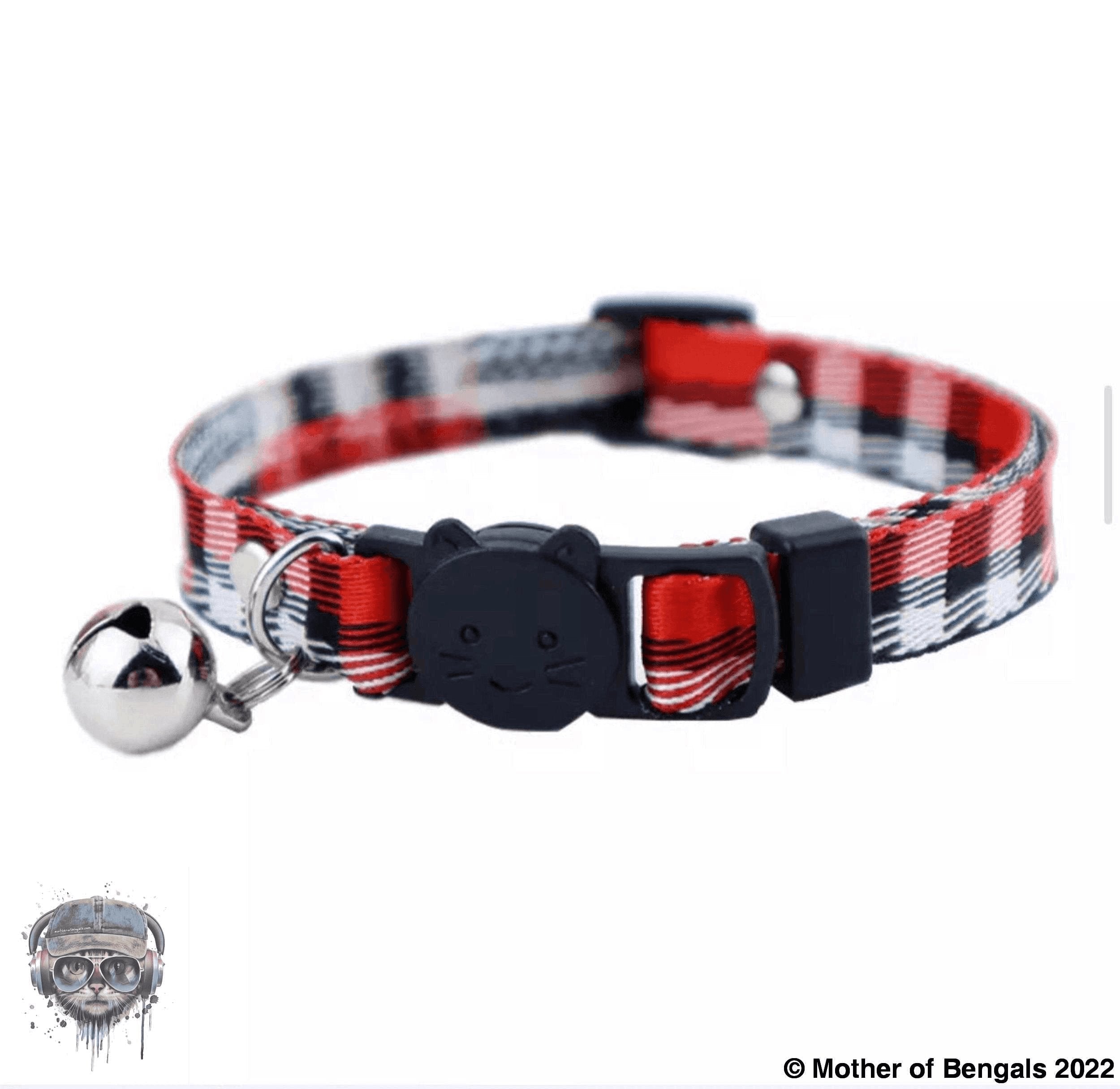 Plaid Ribbon Adjustable Breakaway Cat Collar By Mother Of Bengals Mother of Bengals Red