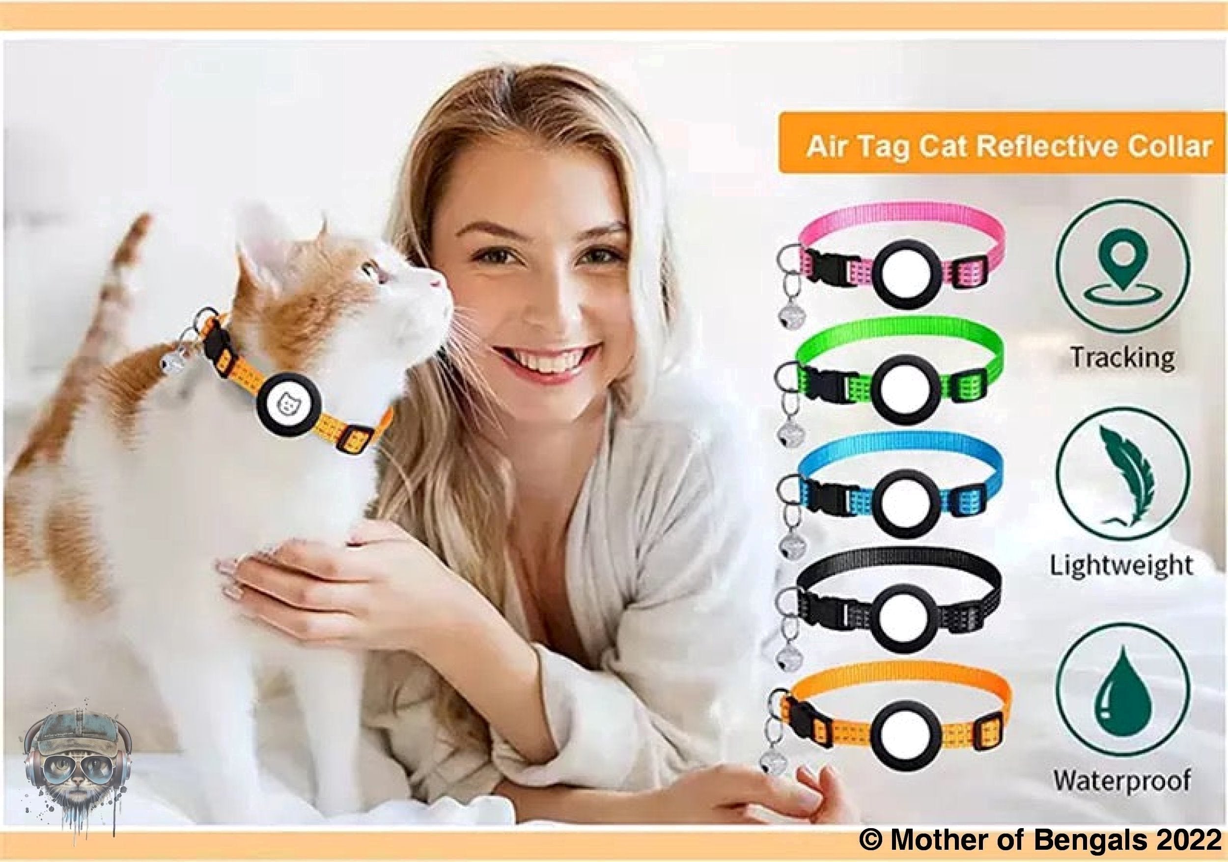 Reflective AirTag Breakaway Cat Collar by Mother Of Bengals Mother of Bengals
