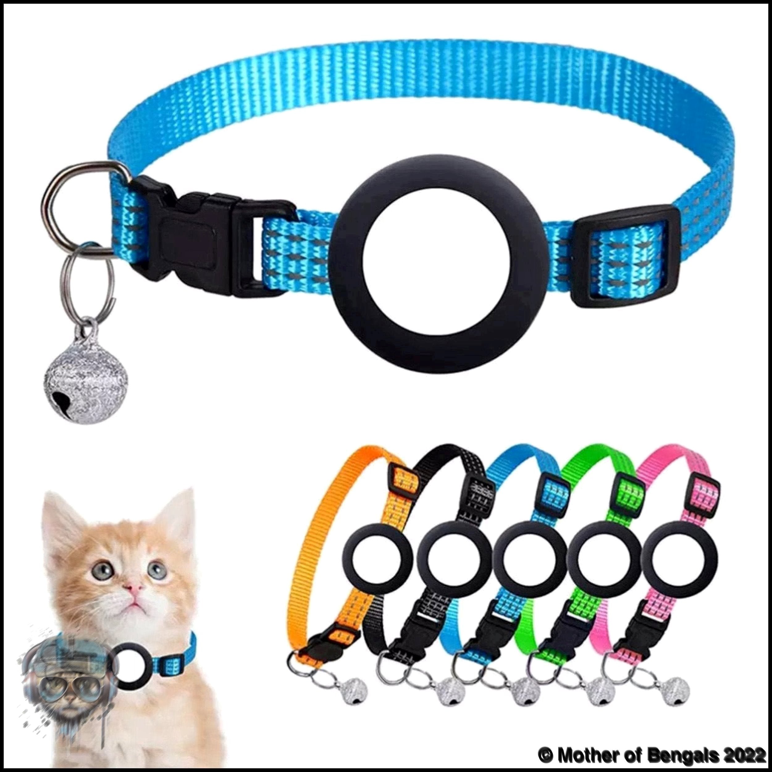 Reflective AirTag Breakaway Cat Collar by Mother Of Bengals Mother of Bengals Green