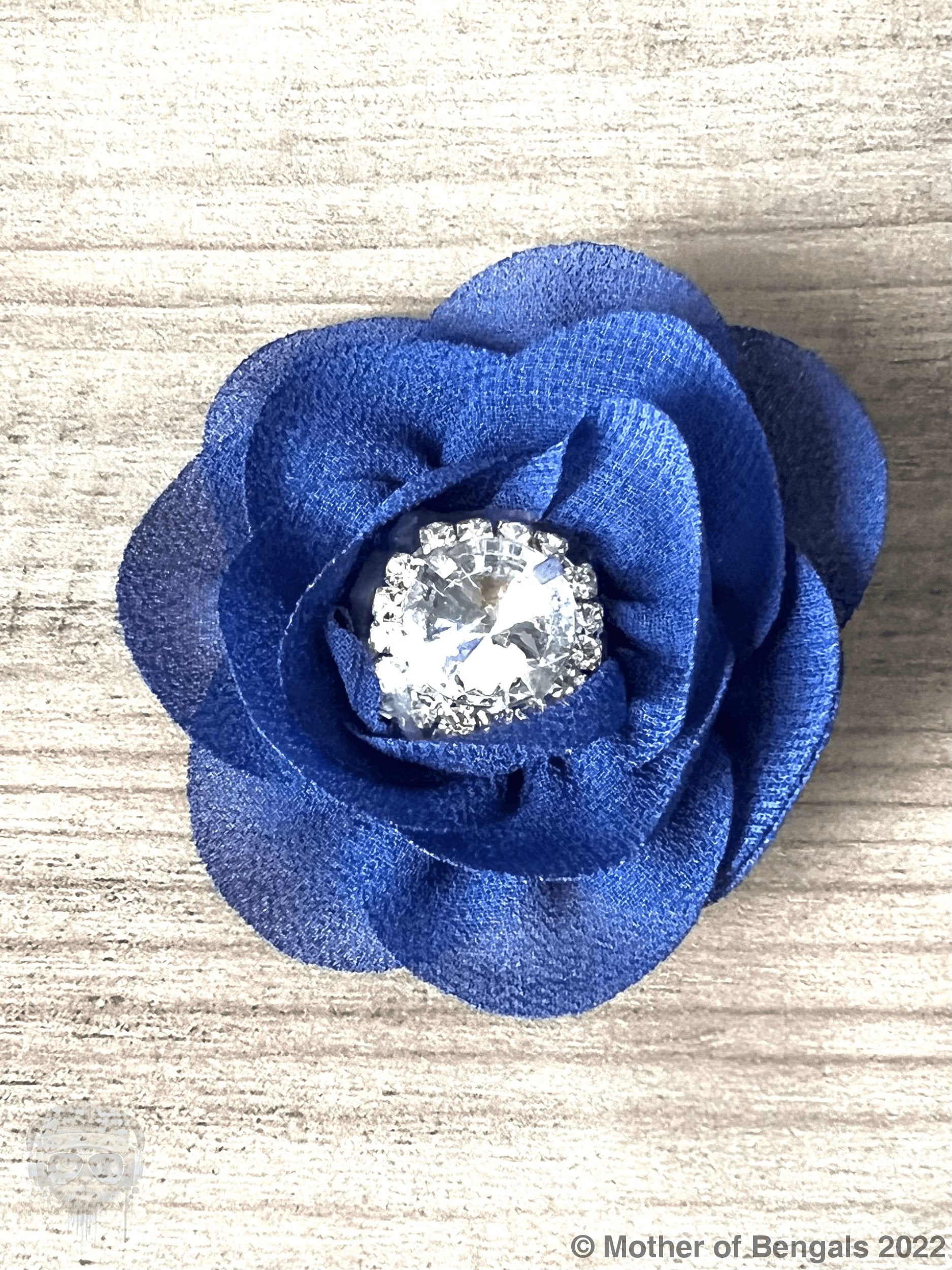 Slide-on Floral Collar Rhinestone Bling By Mother Of Bengals Mother of Bengals Blue /Clear Rhinestone