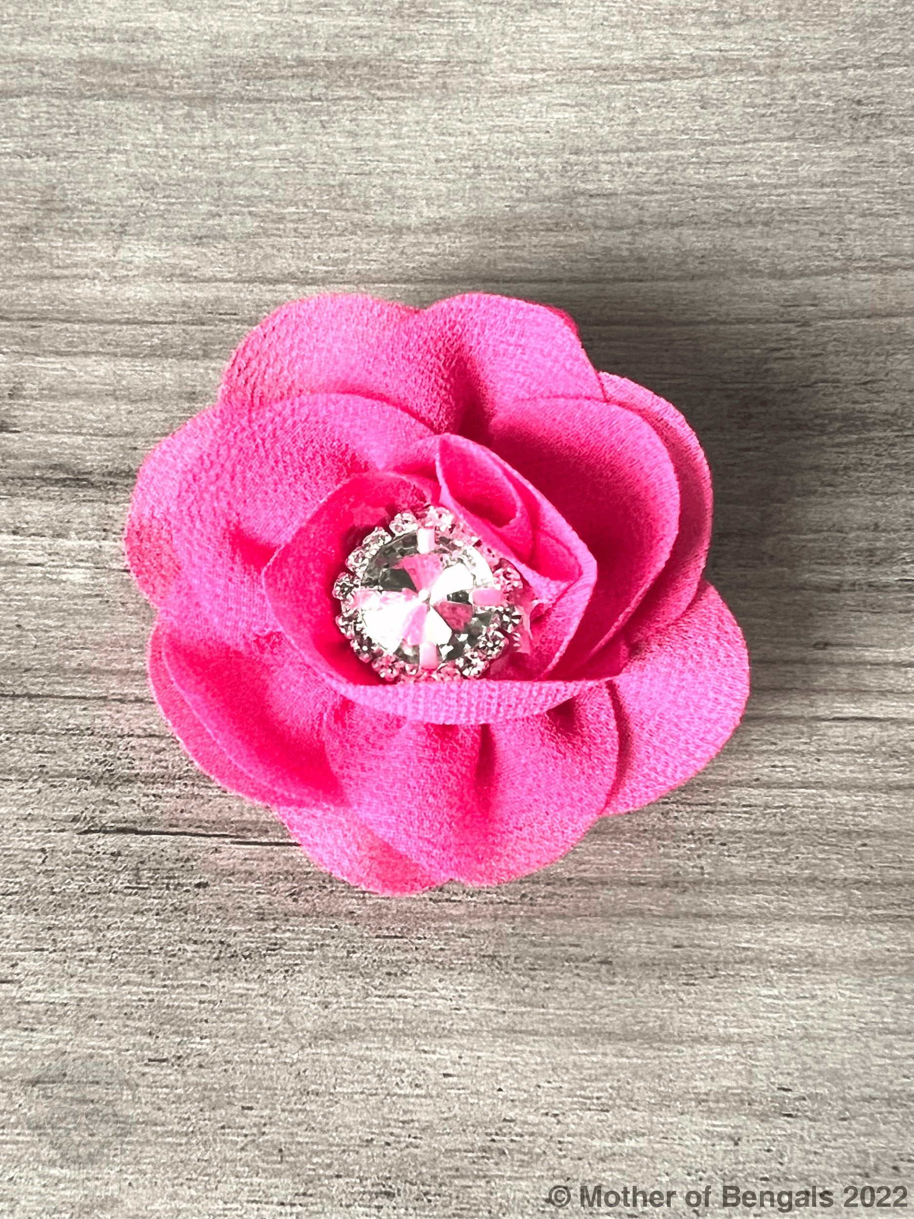 Slide-on Floral Collar Rhinestone Bling By Mother Of Bengals Mother of Bengals Magenta Pink /Clear Rhinestone