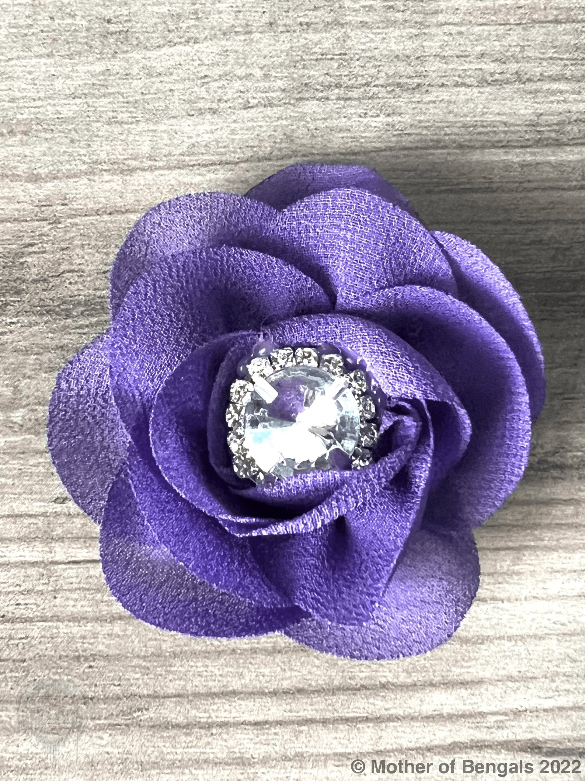 Slide-on Floral Collar Rhinestone Bling By Mother Of Bengals Mother of Bengals Purple/Clear Rhinestone