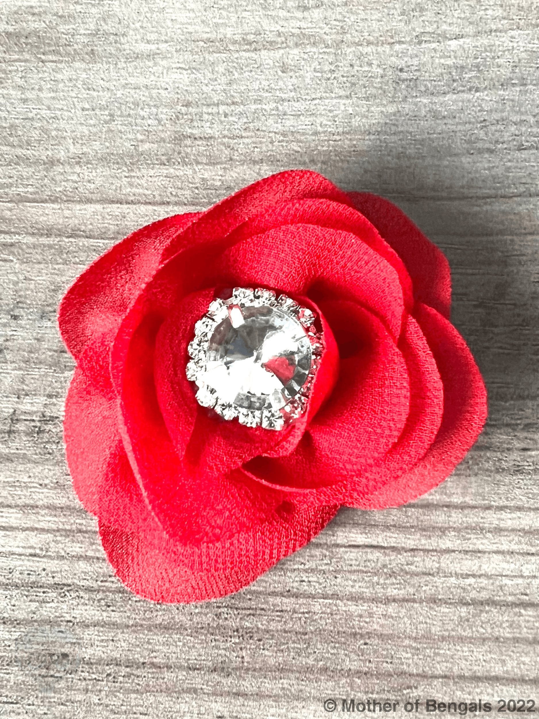 Slide-on Floral Collar Rhinestone Bling By Mother Of Bengals Mother of Bengals Red/Clear Rhinestone