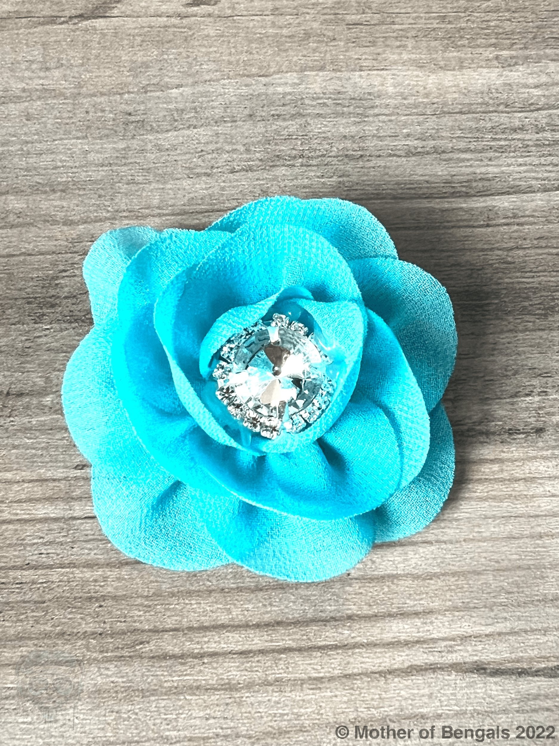 Slide-on Floral Collar Rhinestone Bling By Mother Of Bengals Mother of Bengals Teal /Clear Rhinestone