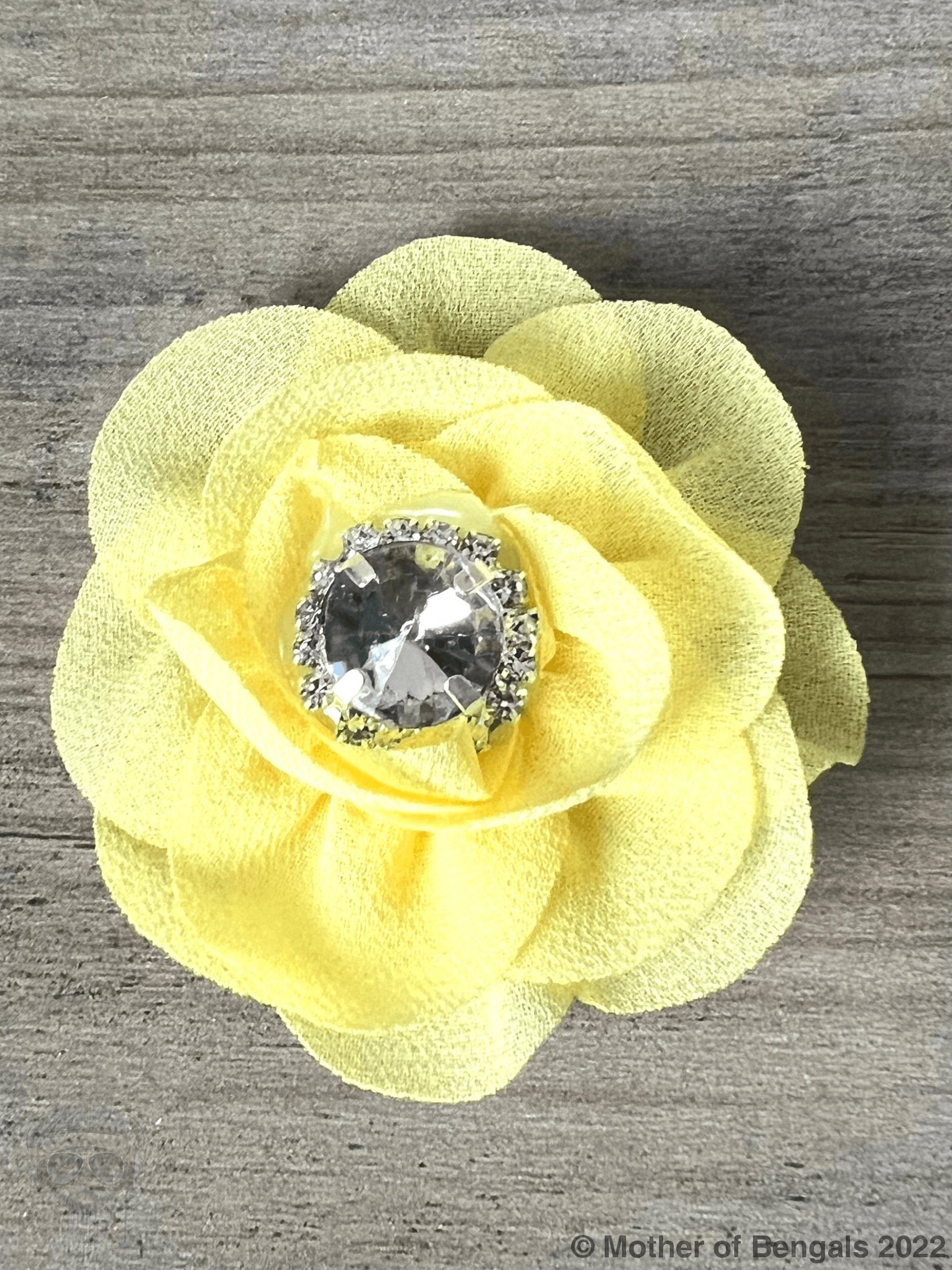 Slide-on Floral Collar Rhinestone Bling By Mother Of Bengals Mother of Bengals Yellow /Clear Rhinestone