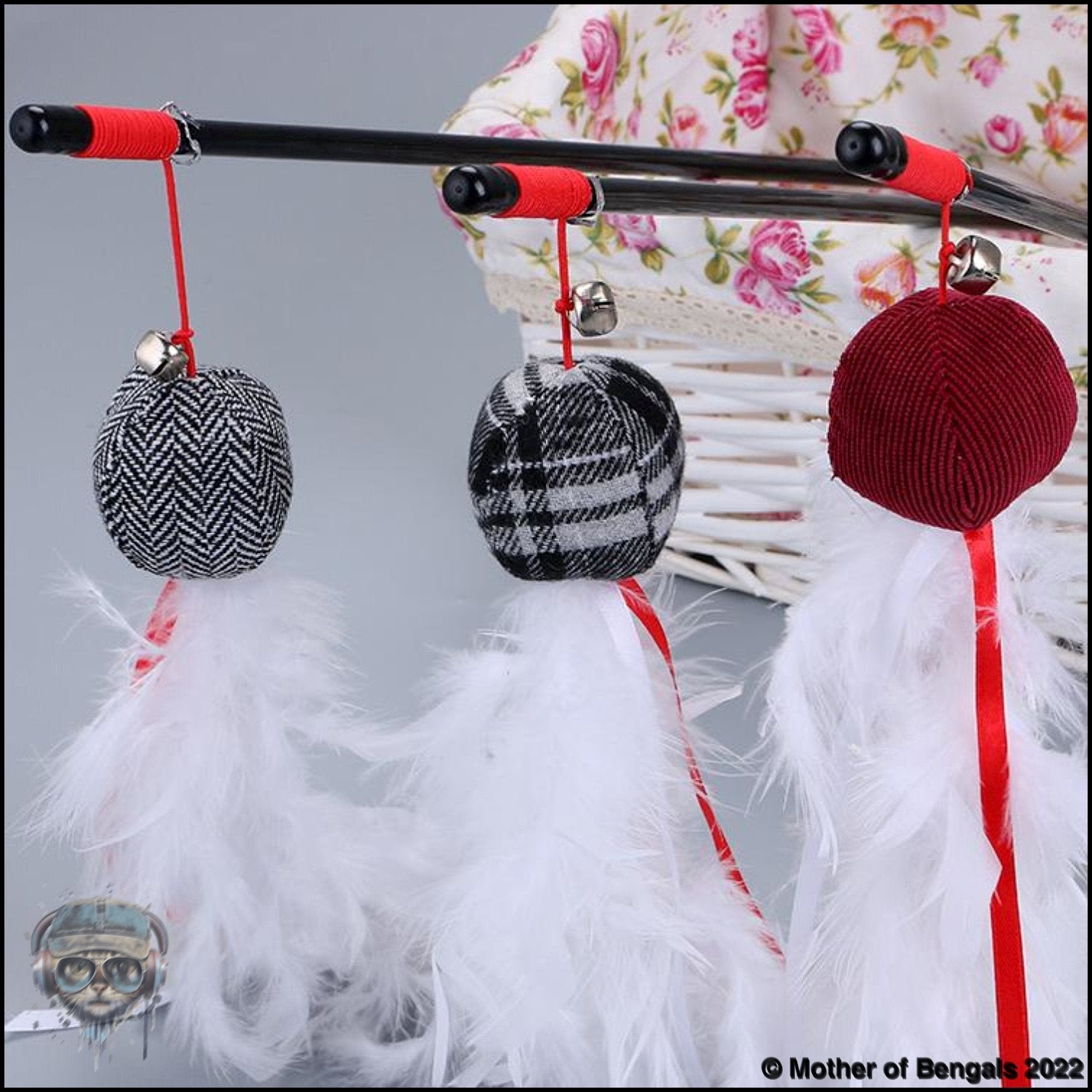 Taste of the Holidays Feathery Cat Teaser Wand by Mother Of Bengals Wand Mother of Bengals Assorted Plaid/patterned