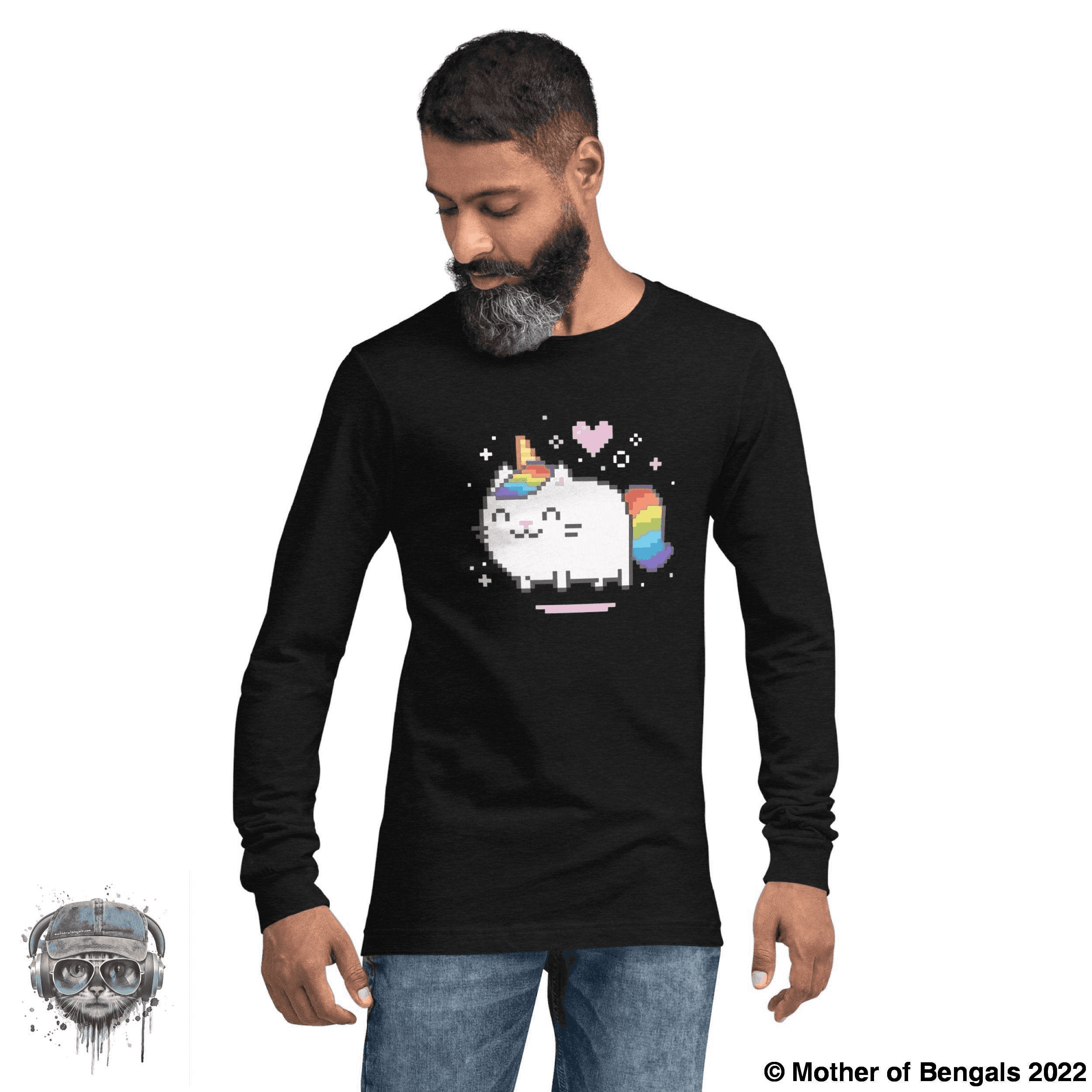 Unicorn Kitty Long Sleeve Shirt Mother of Bengals Black Heather XS
