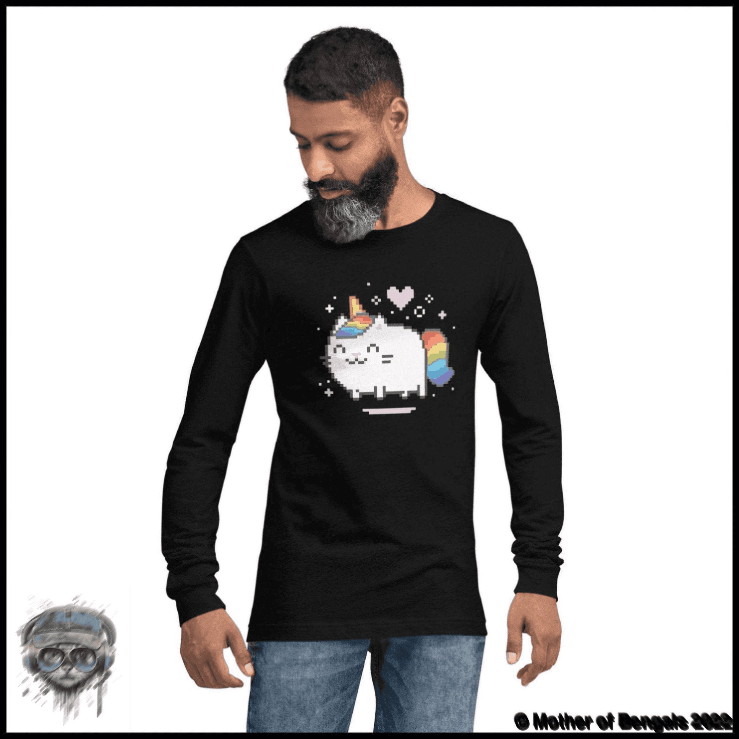 Unicorn Kitty Long Sleeve Shirt Mother of Bengals Black XS